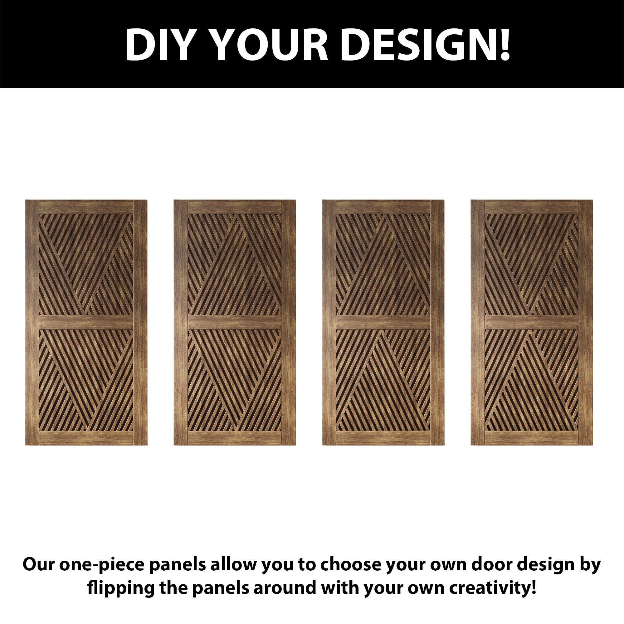 80" Height Dark Walnut Diamond Design Unassembled & Finished Pine Wood Barn Door (Interior Use Only)