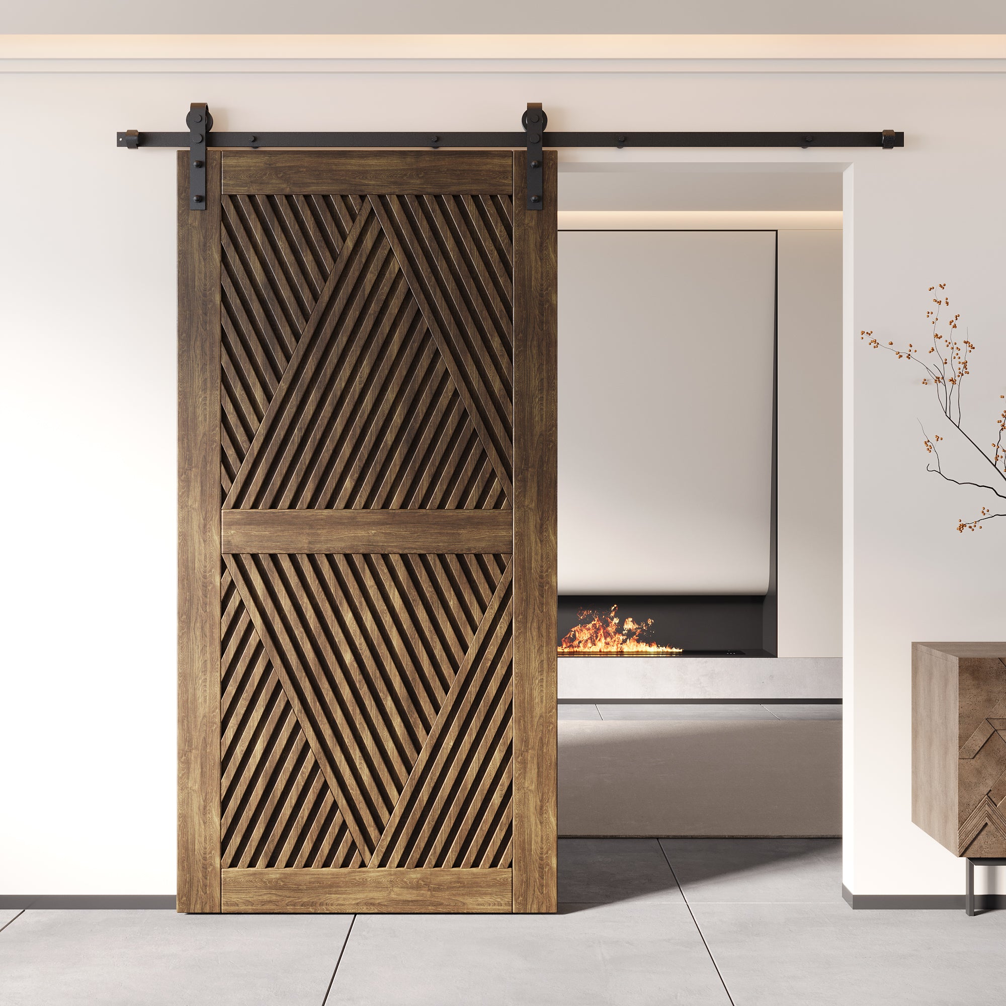 80" Height Dark Walnut Diamond Design Unassembled & Finished Pine Wood Barn Door (Interior Use Only)