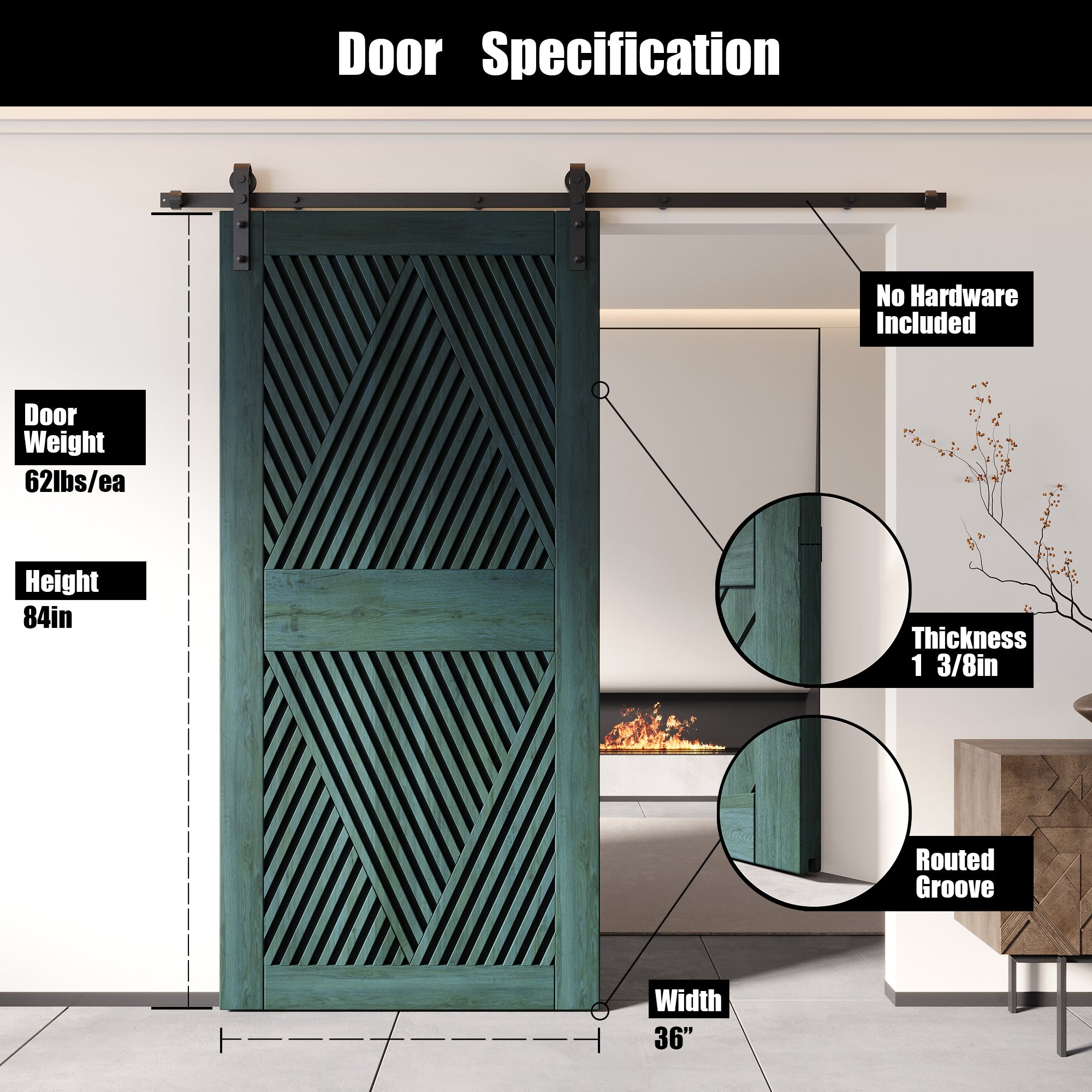 84" Height Royal Pine Diamond Design Unassembled & Finished Pine Wood Barn Door (Interior Use Only)