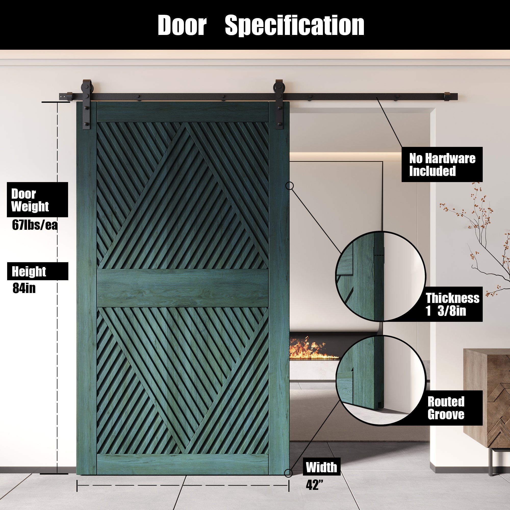 84" Height Royal Pine Diamond Design Unassembled & Finished Pine Wood Barn Door (Interior Use Only)