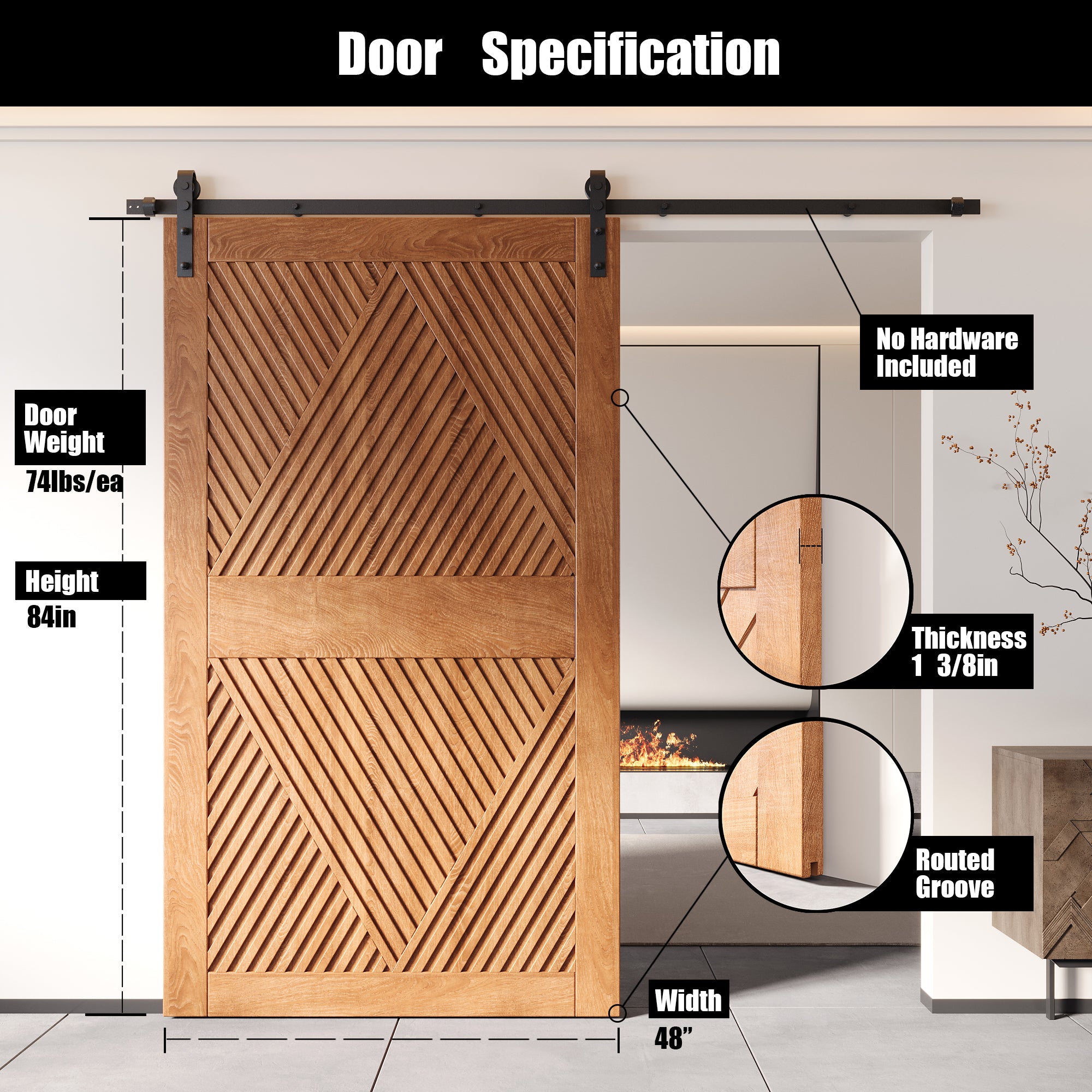 84" Height Early American Diamond Design Unassembled & Finished Pine Wood Barn Door (Interior Use Only)