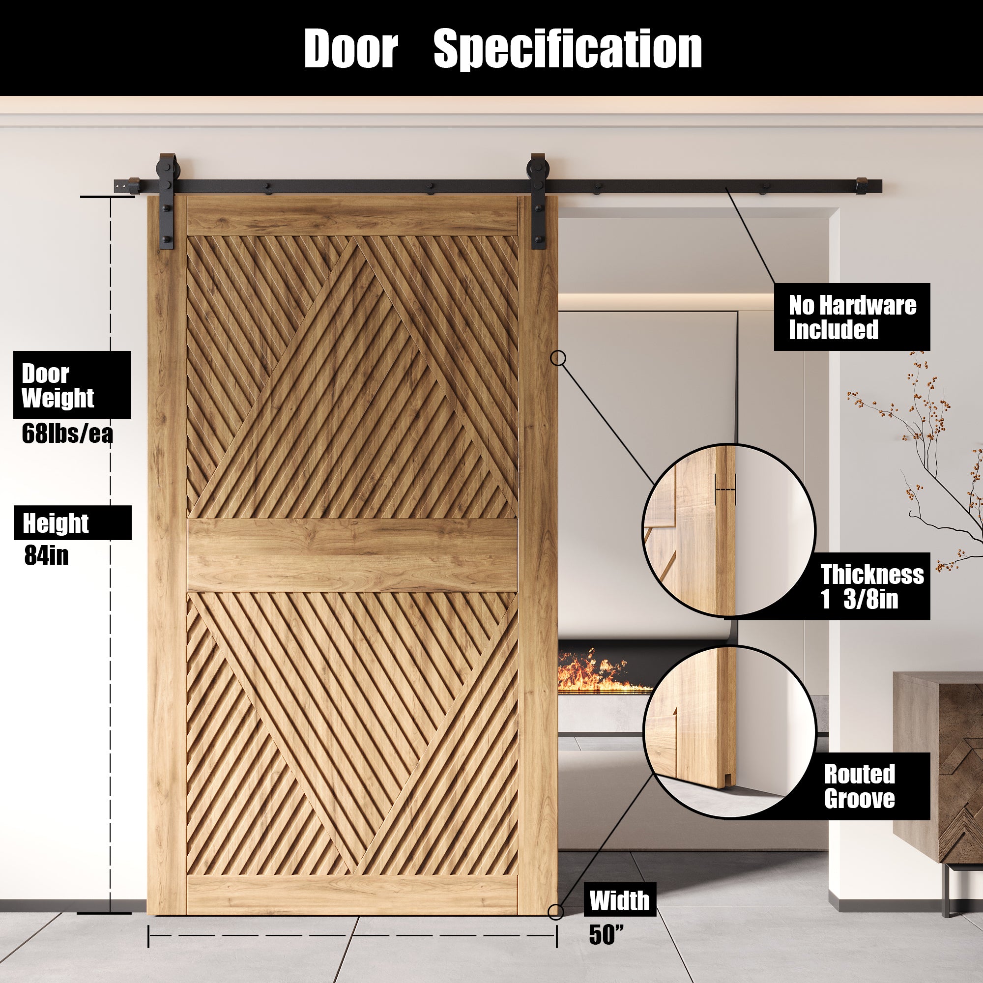 84" Height Diamond Design Unassembled & Unfinished Pine Wood Barn Door (Interior Use Only)