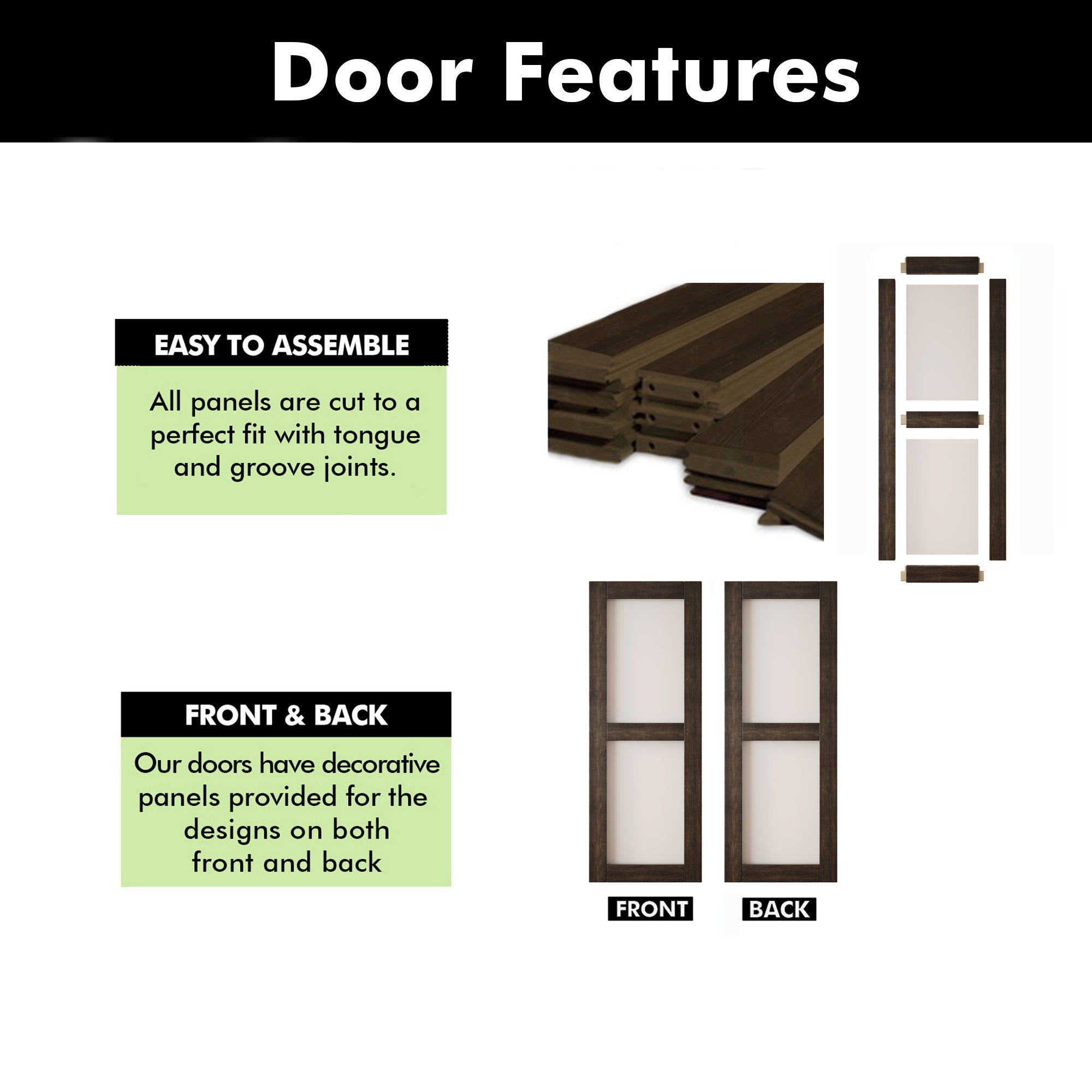 80" Height Ebony 2-Lite Frosted Glass Unassembled & Finished Pine Wood Barn Door (Interior Use Only)