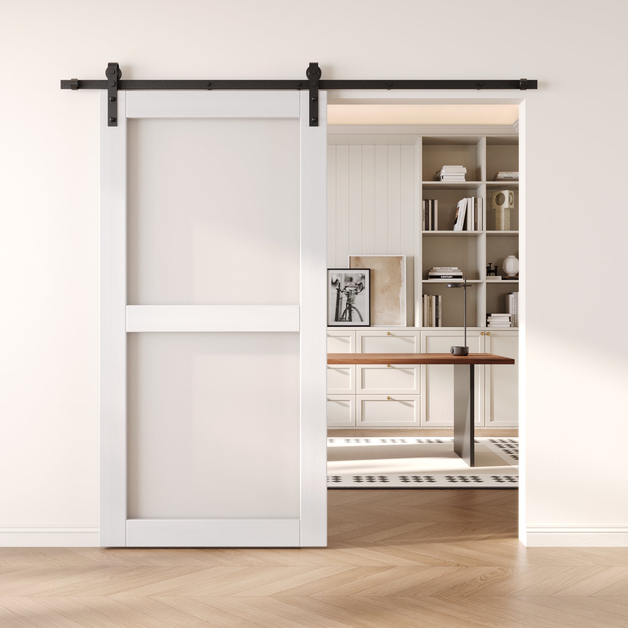 80" Height White 2-Lite Frosted Glass Unassembled & Finished Pine Wood Barn Door (Interior Use Only)