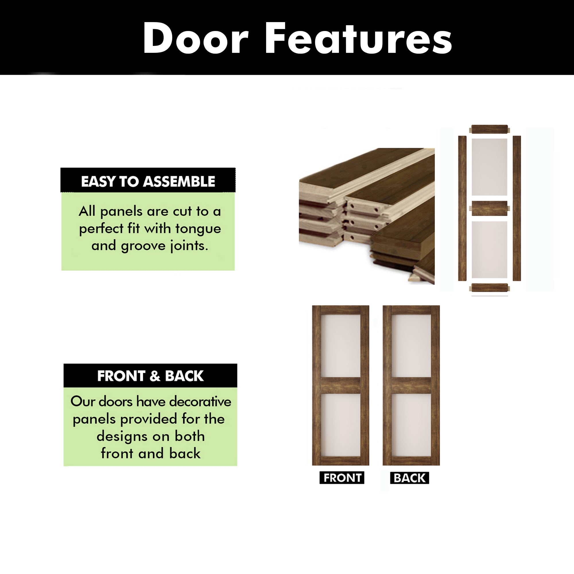 84" Height Dark Walnut 2-Lite Frosted Glass Unassembled & Finished Pine Wood Barn Door (Interior Use Only)