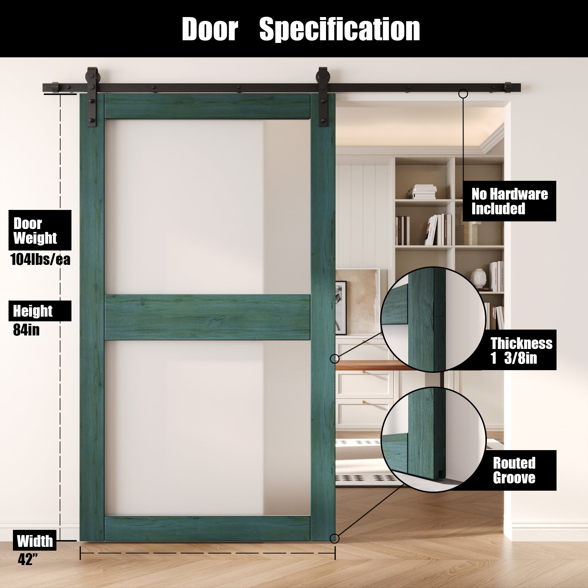 84" Height Royal Pine 2-Lite Frosted Glass Unassembled & Finished Pine Wood Barn Door (Interior Use Only)