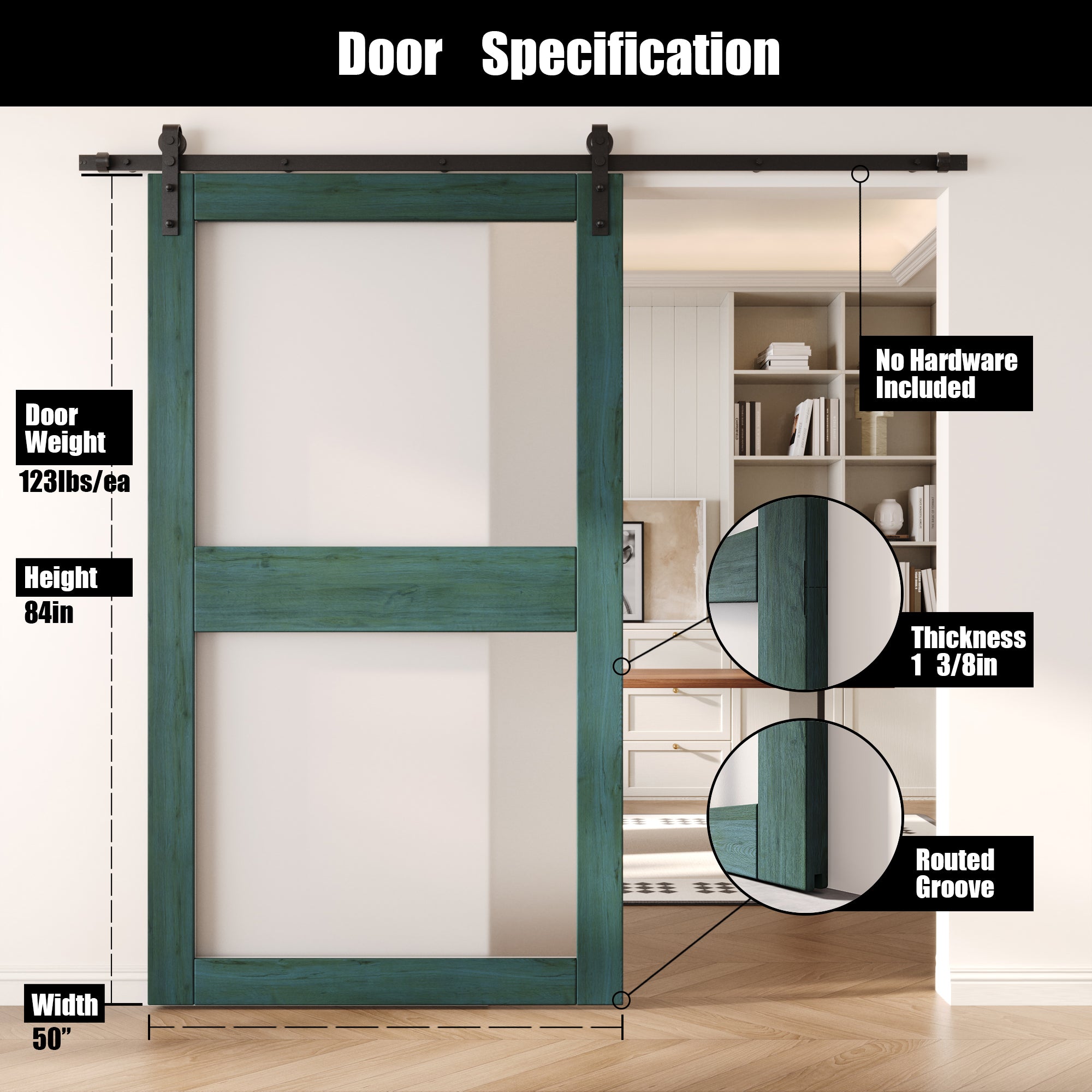 84" Height Royal Pine 2-Lite Frosted Glass Unassembled & Finished Pine Wood Barn Door (Interior Use Only)