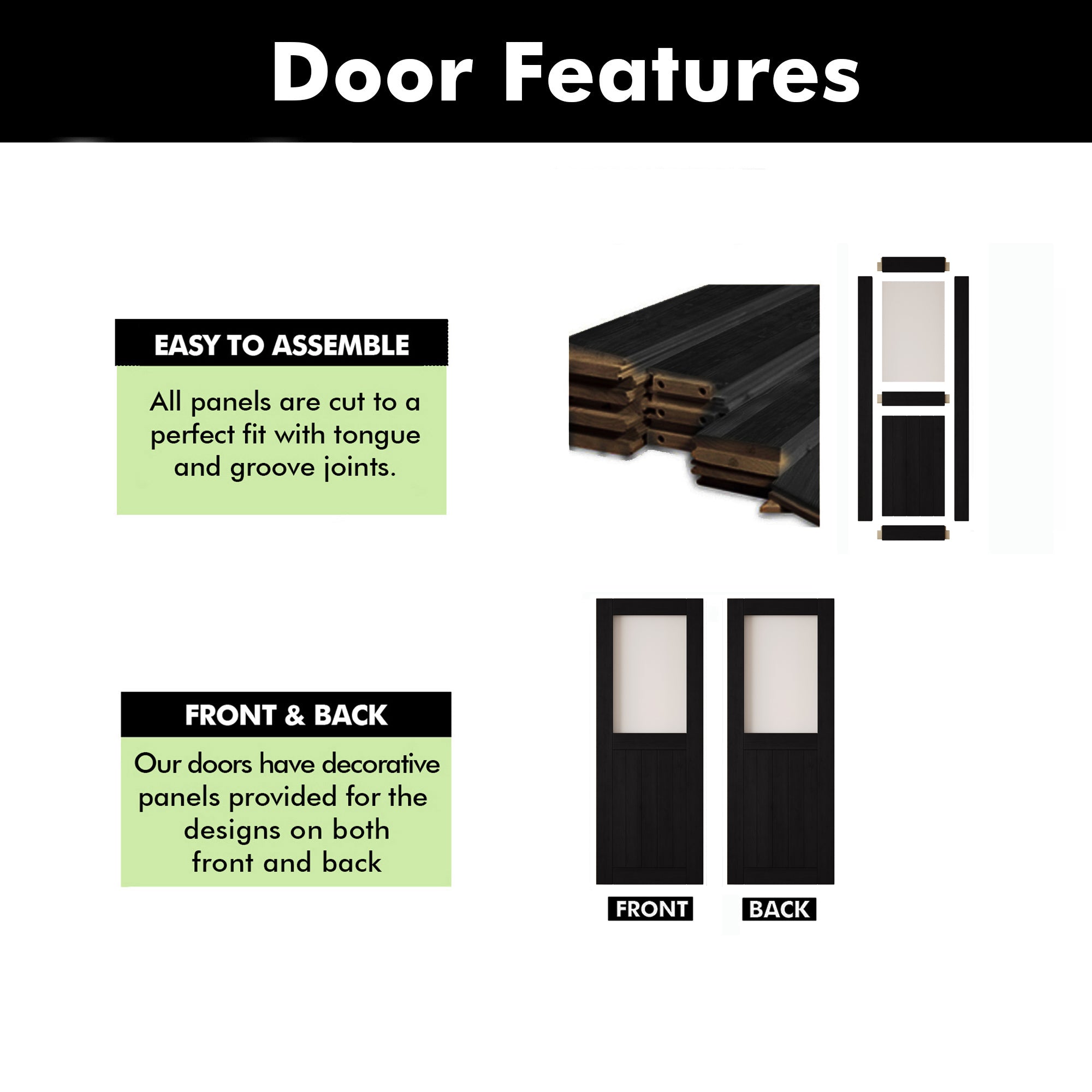 80" Height Black Half Lite Frosted Glass Unassembled & Finished Pine Wood Barn Door (Interior Use Only)