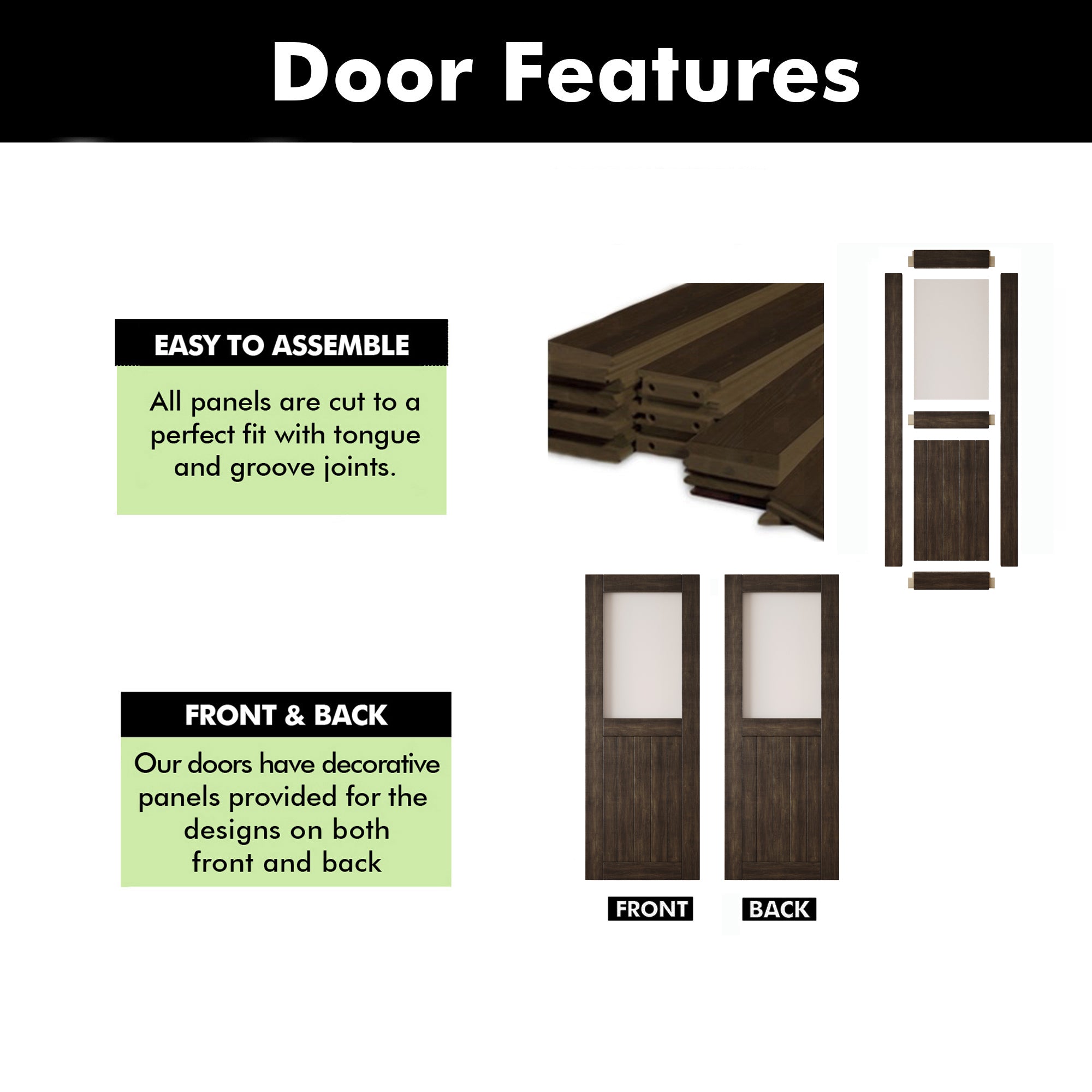 80" Height Ebony Half Lite Frosted Glass Unassembled & Finished Pine Wood Barn Door (Interior Use Only)