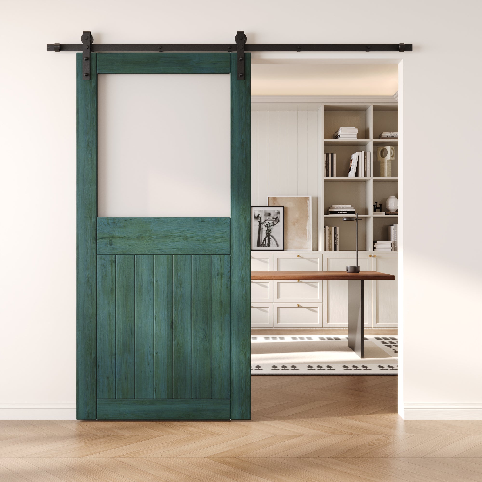 84" Height Royal Pine Half Lite Frosted Glass Unassembled & Finished Pine Wood Barn Door (Interior Use Only)