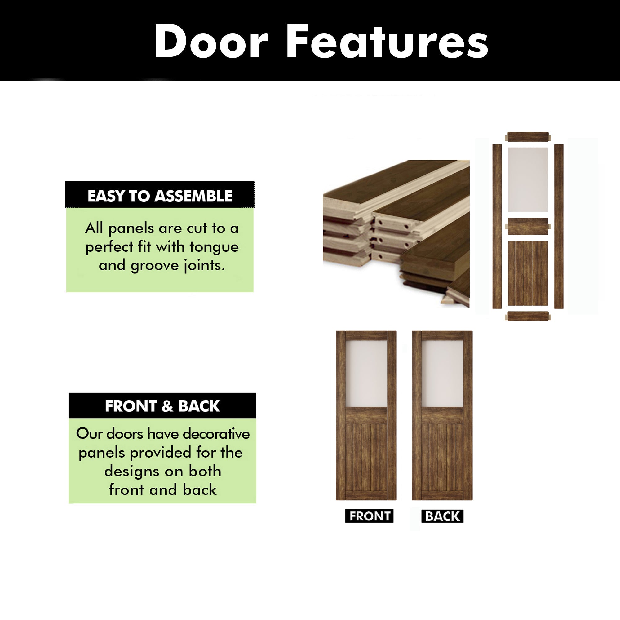 84" Height Dark Walnut Half Lite Frosted Glass Unassembled & Finished Pine Wood Barn Door (Interior Use Only)