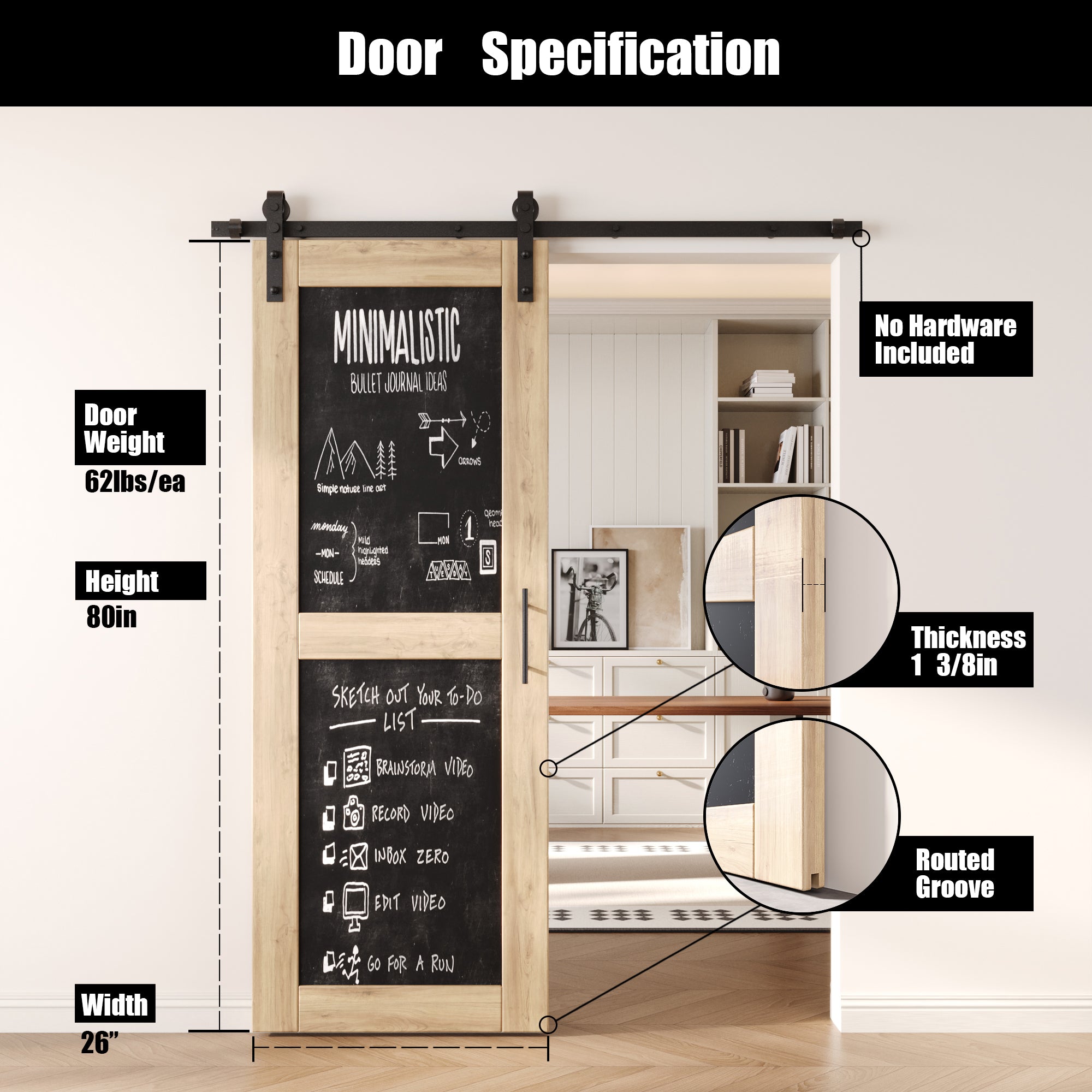 80" Height Chalkboard Design Unassembled & Unfinished Pine Wood Barn Door (Interior Use Only)