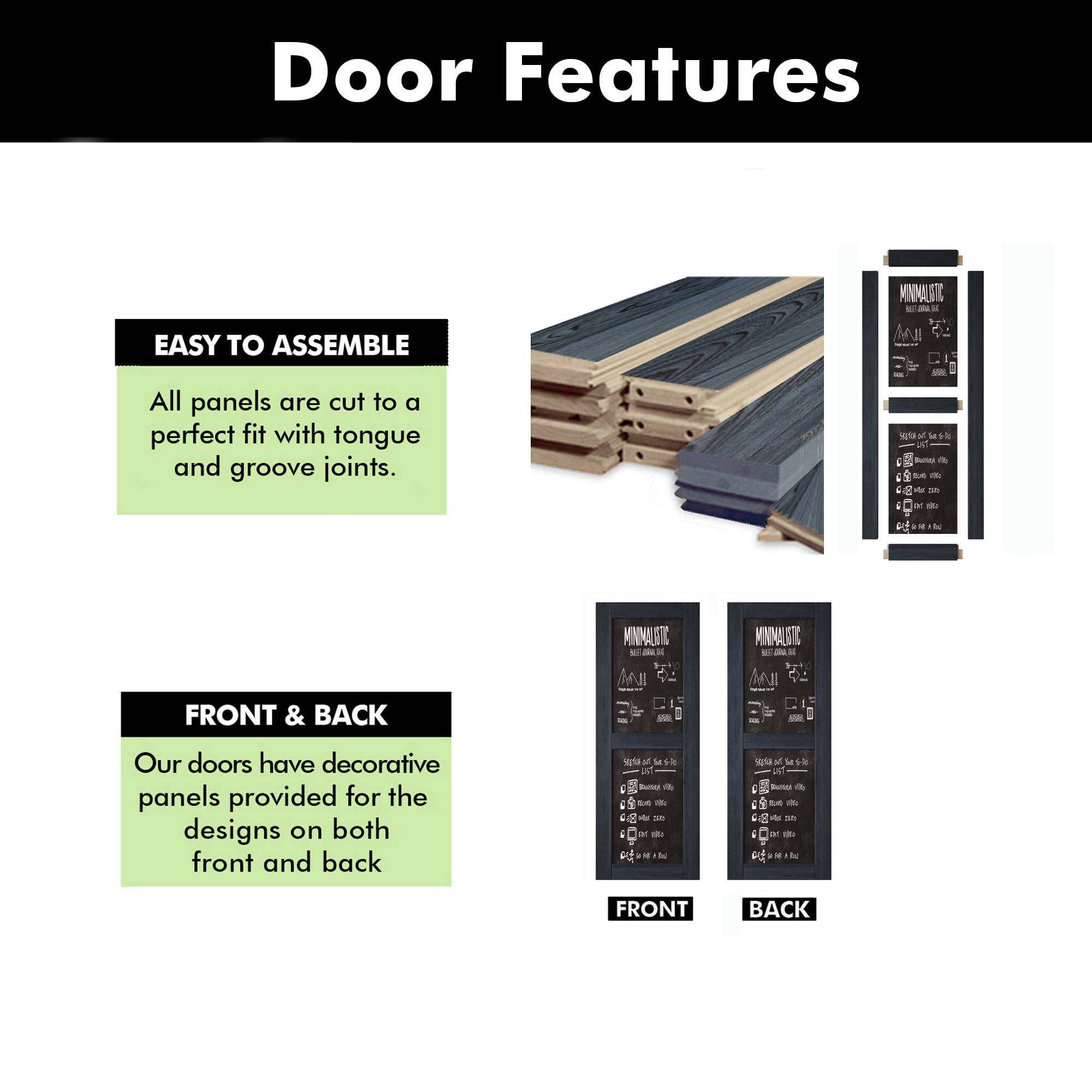 80" Height Navy Chalkboard Design Unassembled & Finished Pine Wood Barn Door (Interior Use Only)