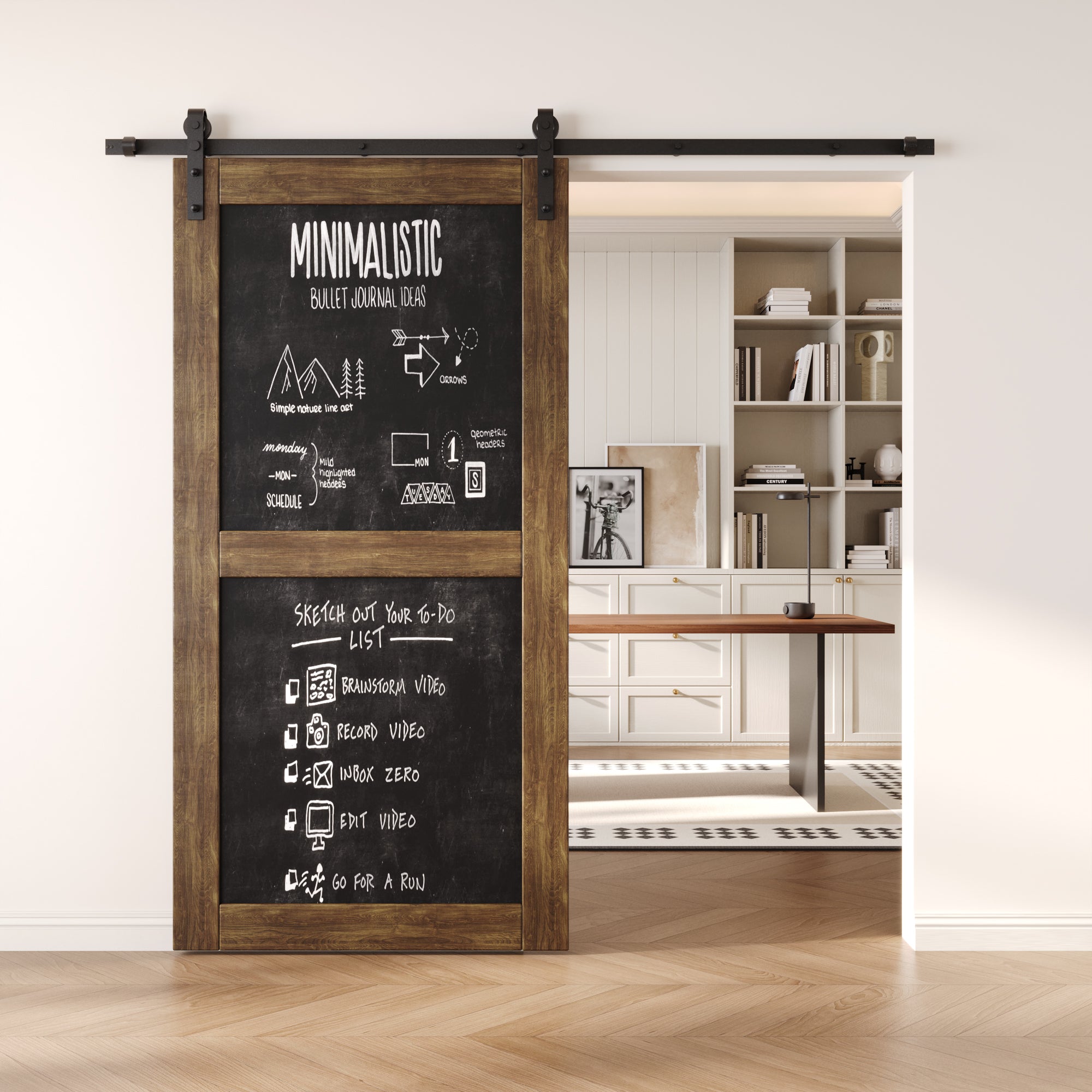 80" Height Dark Walnut Chalkboard Design Unassembled & Finished Pine Wood Barn Door (Interior Use Only)