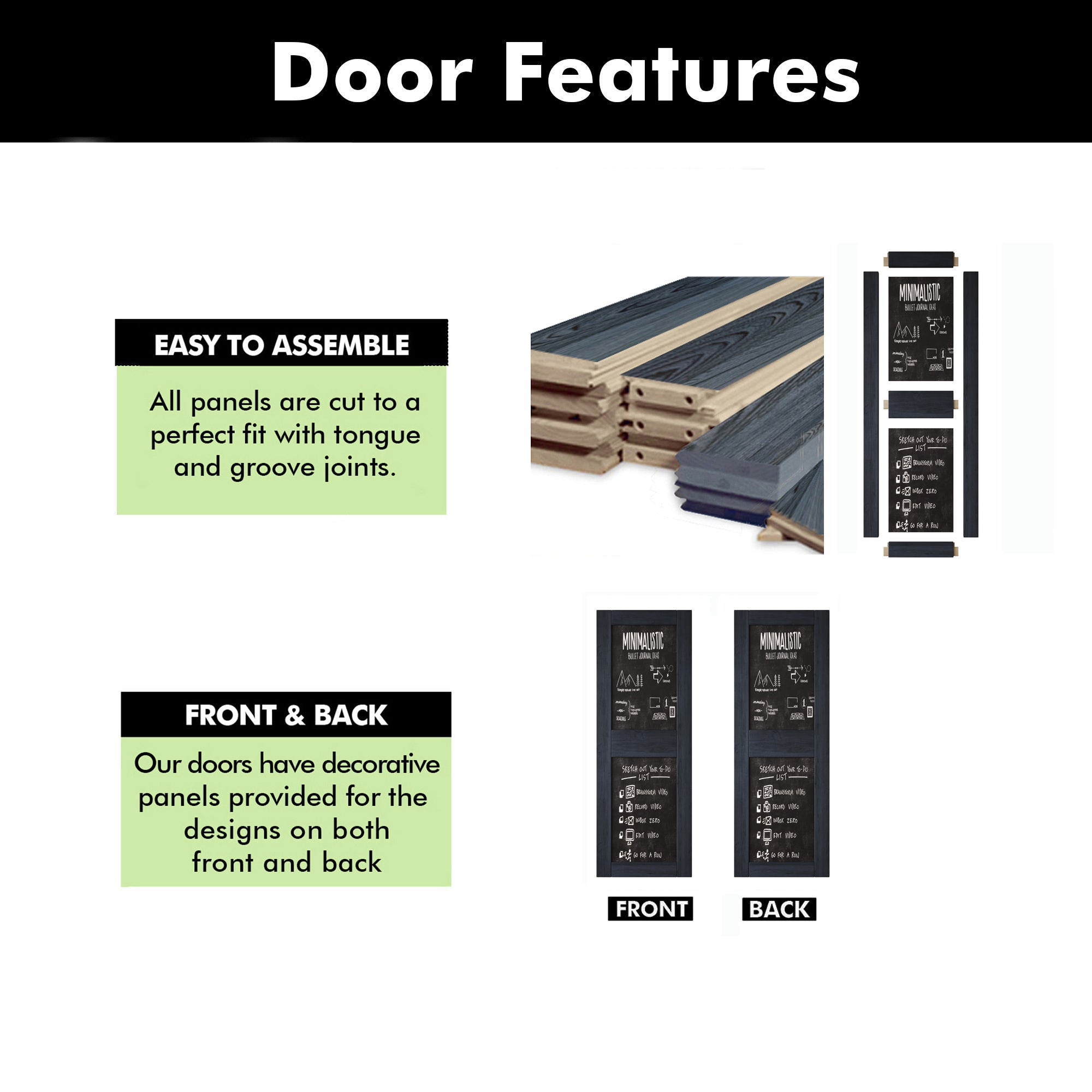 84" Height Navy Chalkboard Design Unassembled & Finished Pine Wood Barn Door (Interior Use Only)