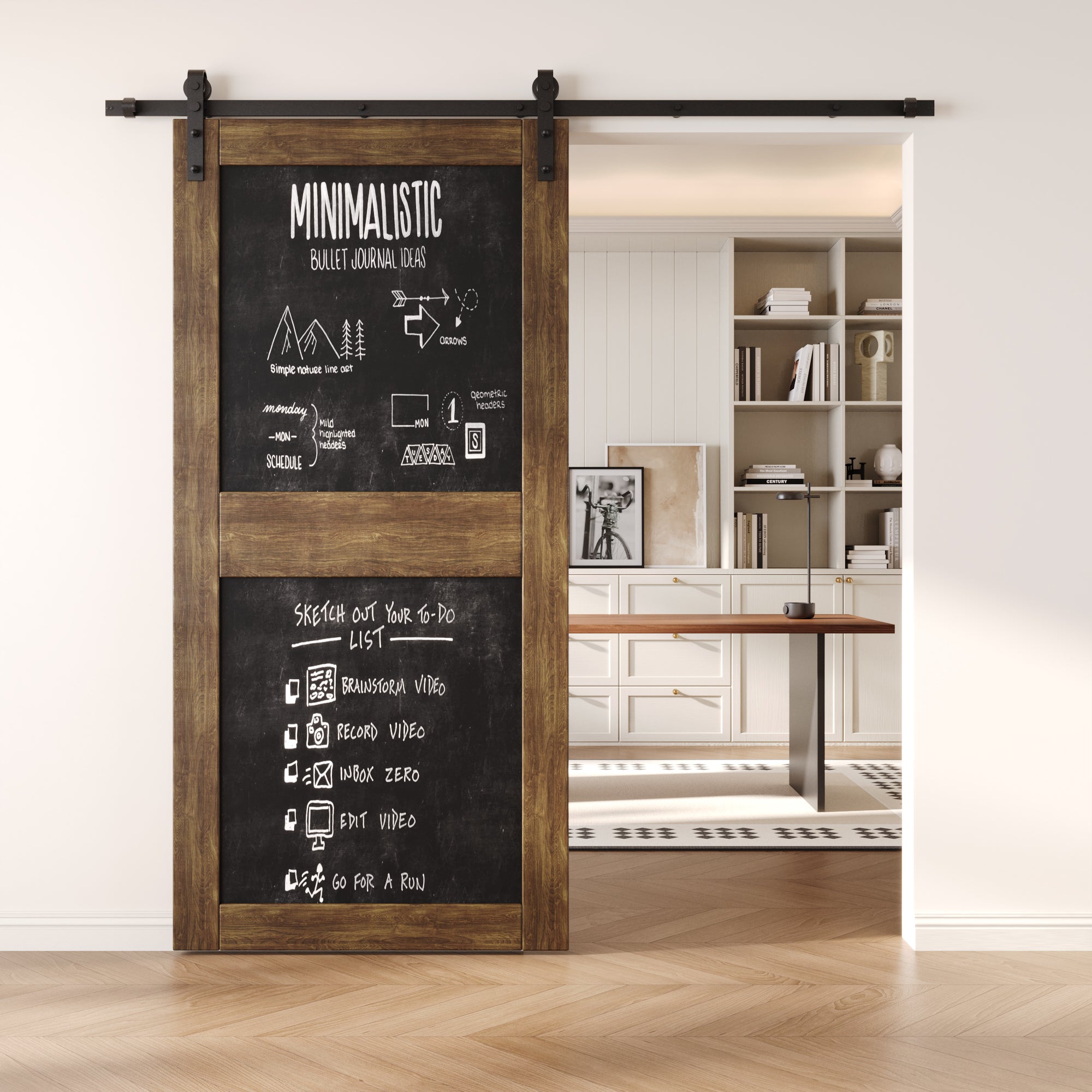 84" Height Dark Walnut Chalkboard Design Unassembled & Finished Pine Wood Barn Door (Interior Use Only)