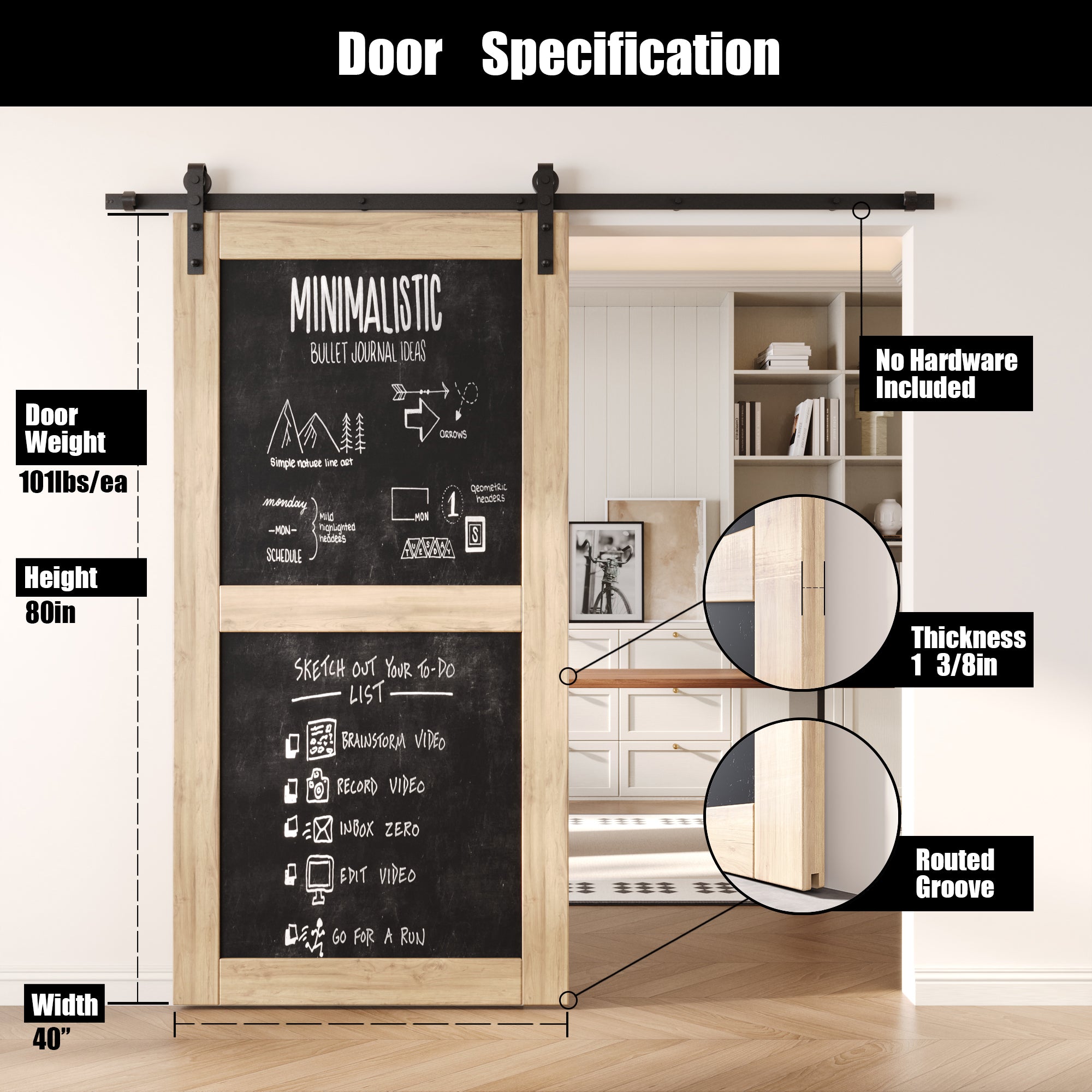 80" Height Chalkboard Design Unassembled & Unfinished Pine Wood Barn Door (Interior Use Only)
