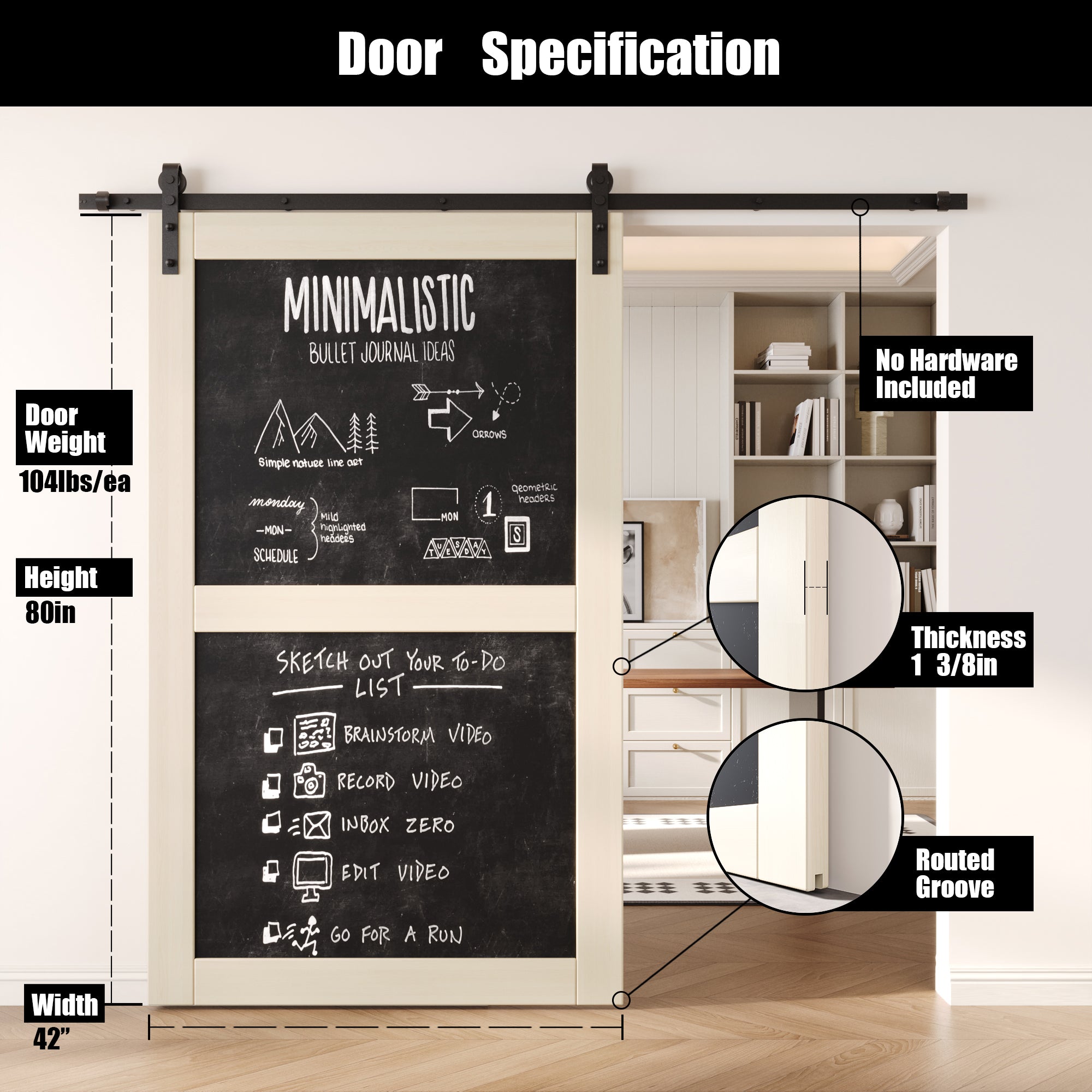 80" Height Tinsmith Gray Chalkboard Design Unassembled & Finished Pine Wood Barn Door (Interior Use Only)