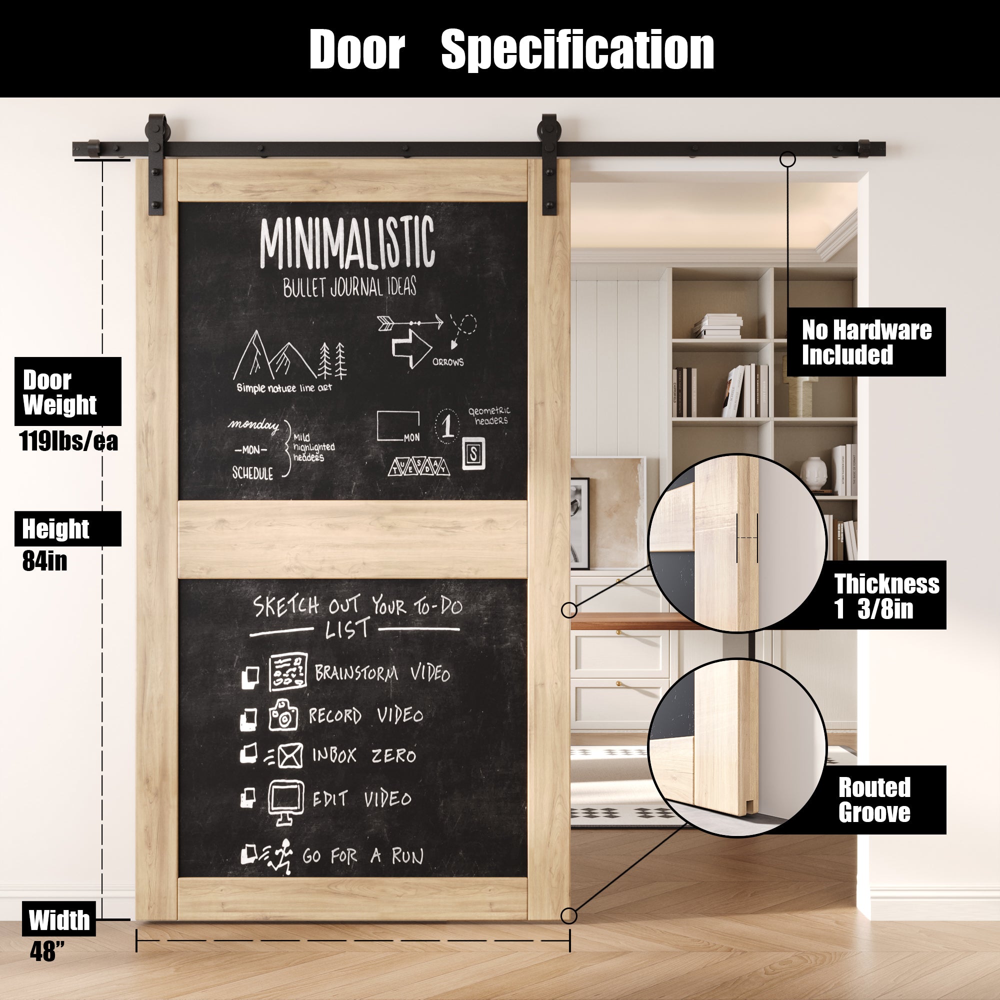 84" Height Chalkboard Design Unassembled & Unfinished Pine Wood Barn Door (Interior Use Only)