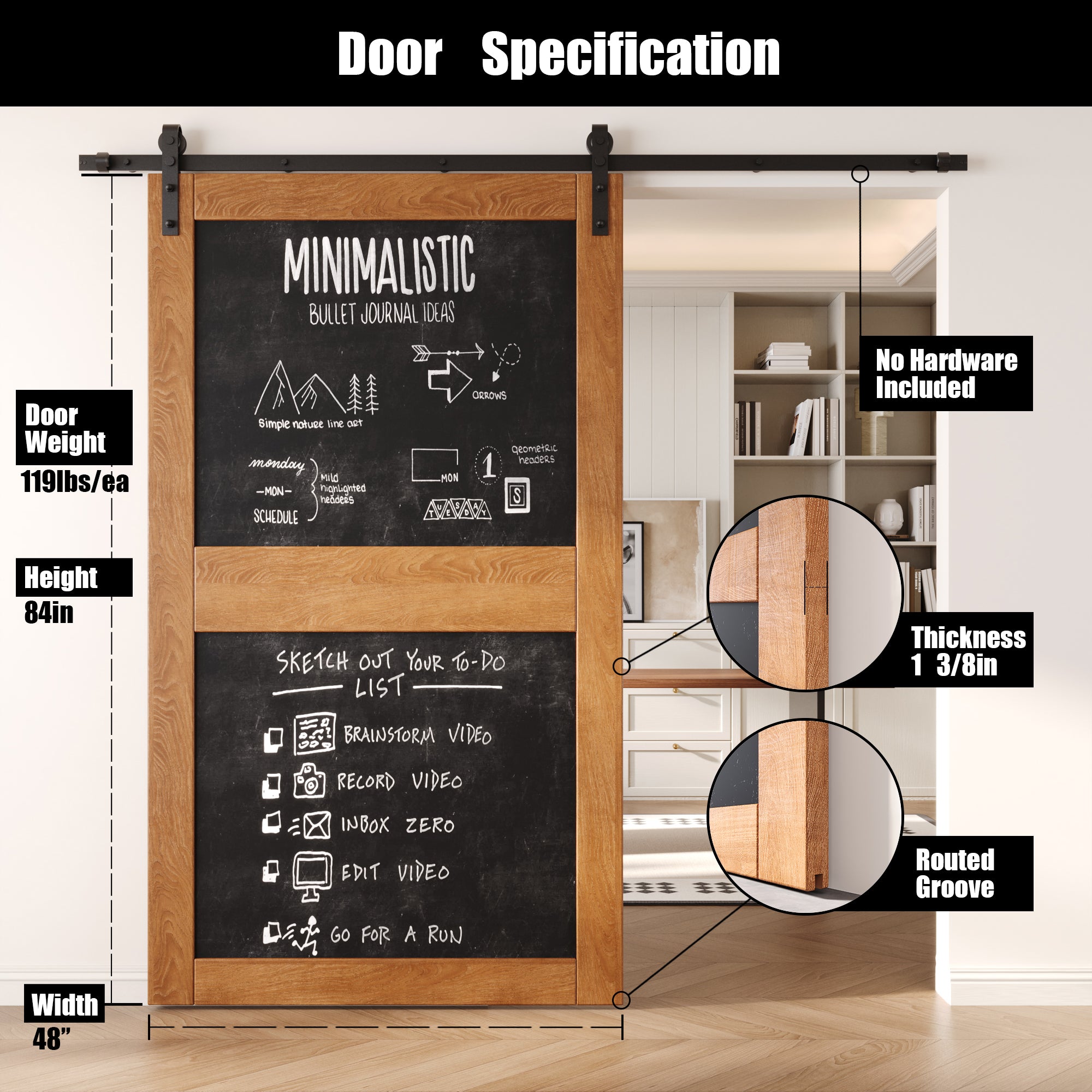 84" Height Early American Chalkboard Design Unassembled & Finished Pine Wood Barn Door (Interior Use Only)