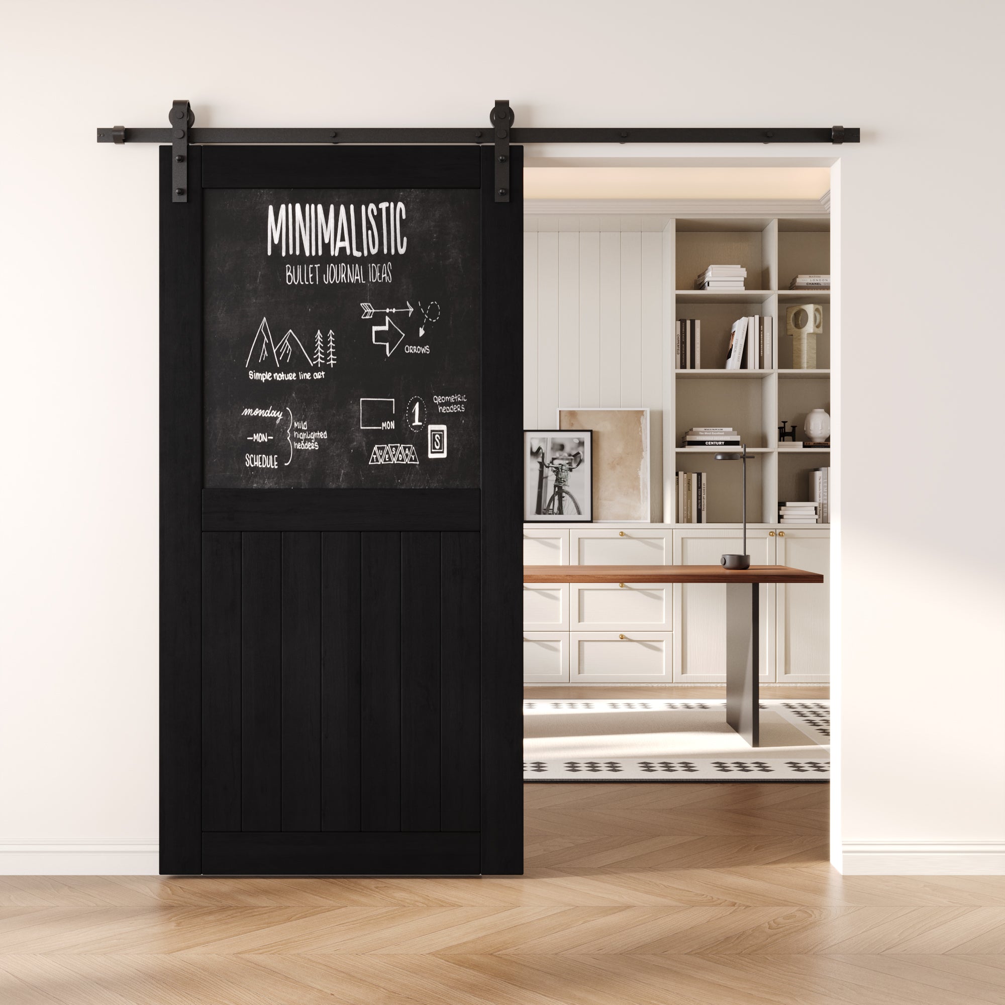 80" Height Black Top Chalkboard Panel Unassembled & Finished Pine Wood Barn Door (Interior Use Only)