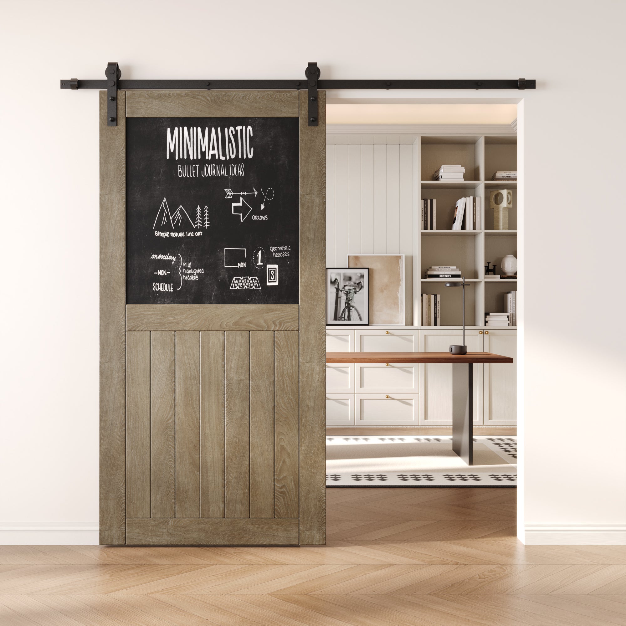 80" Height Classic Gray Top Chalkboard Panel Unassembled & Finished Pine Wood Barn Door (Interior Use Only)
