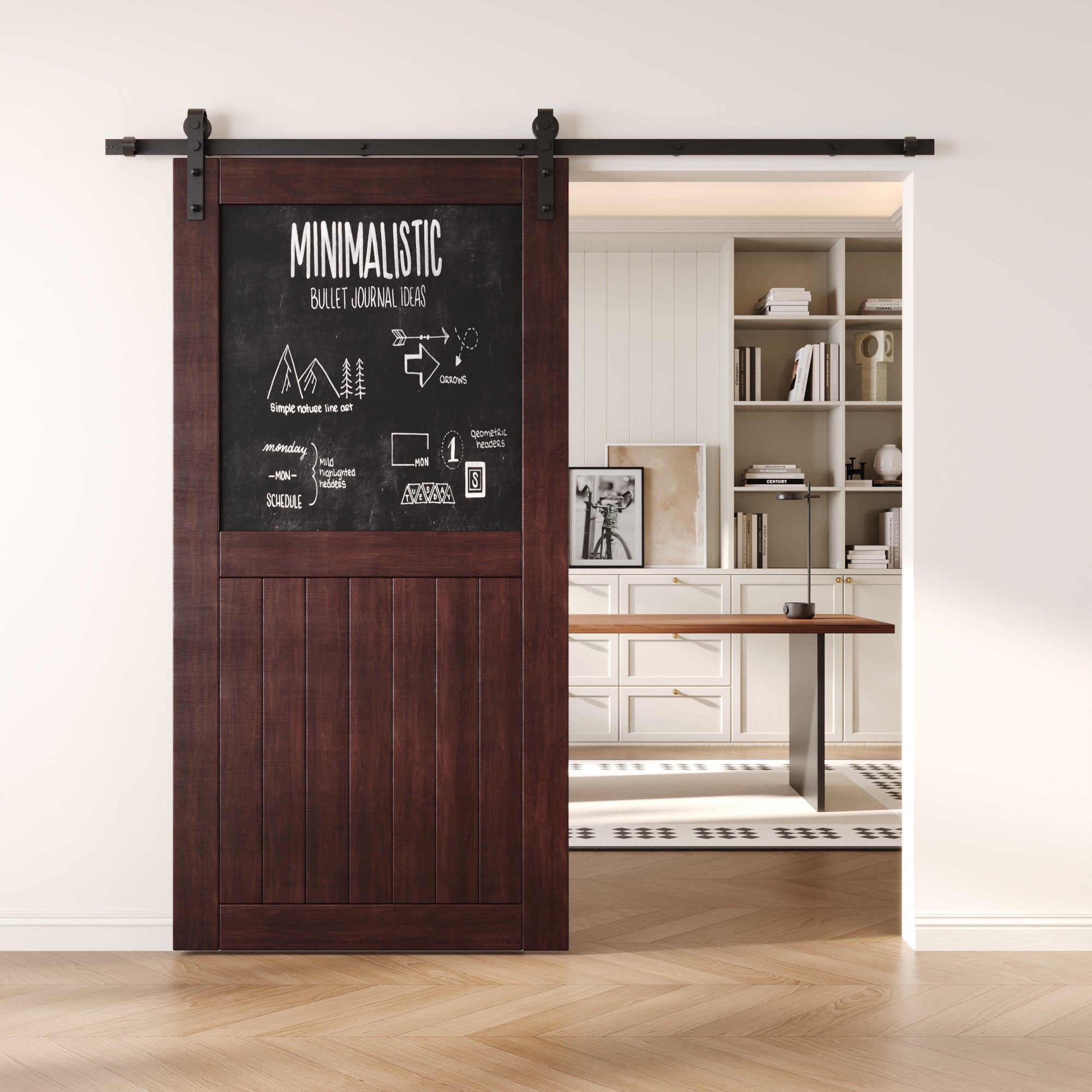 80" Height Red Mahogany Top Chalkboard Panel Unassembled & Finished Pine Wood Barn Door (Interior Use Only)