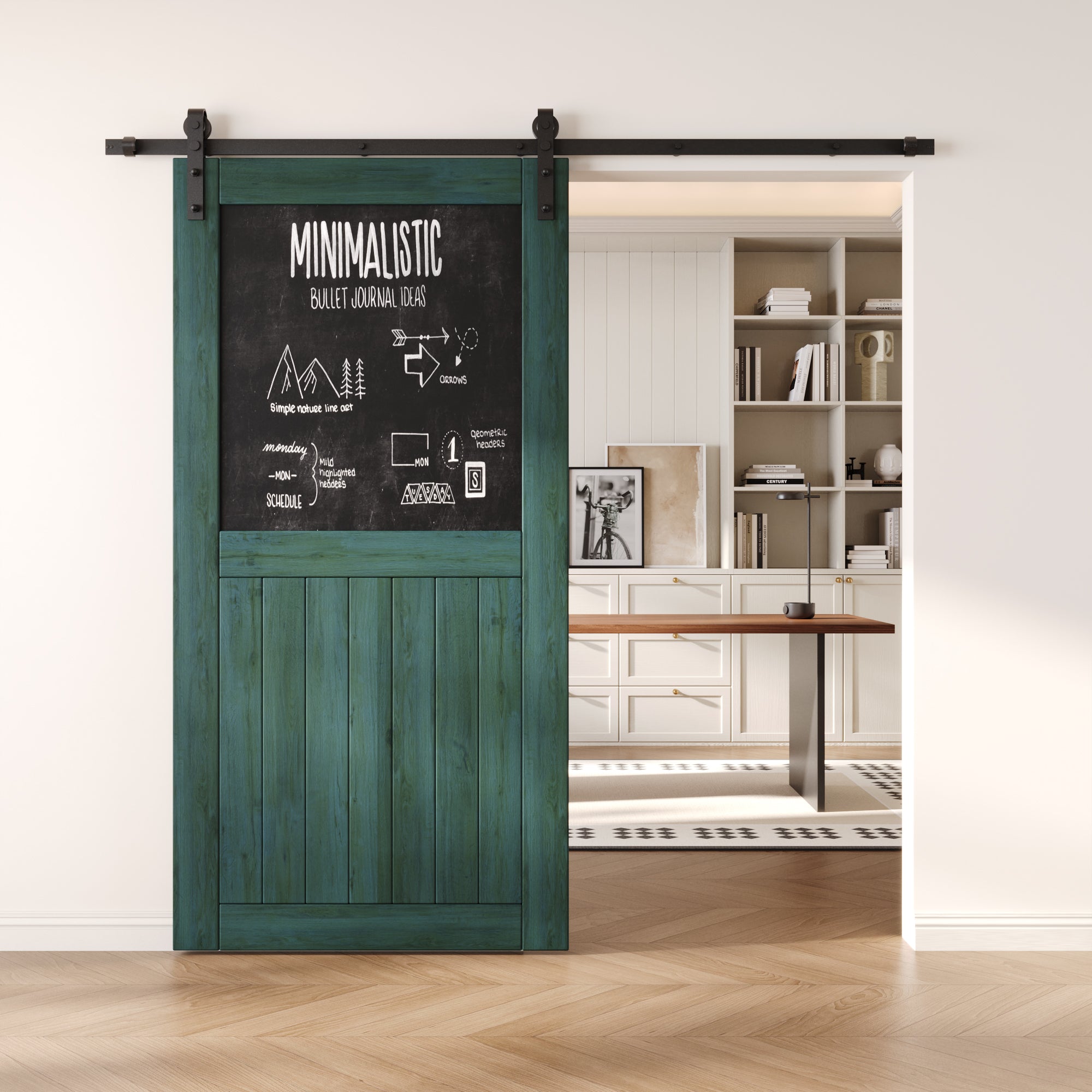 80" Height Royal Pine Top Chalkboard Panel Unassembled & Finished Pine Wood Barn Door (Interior Use Only)