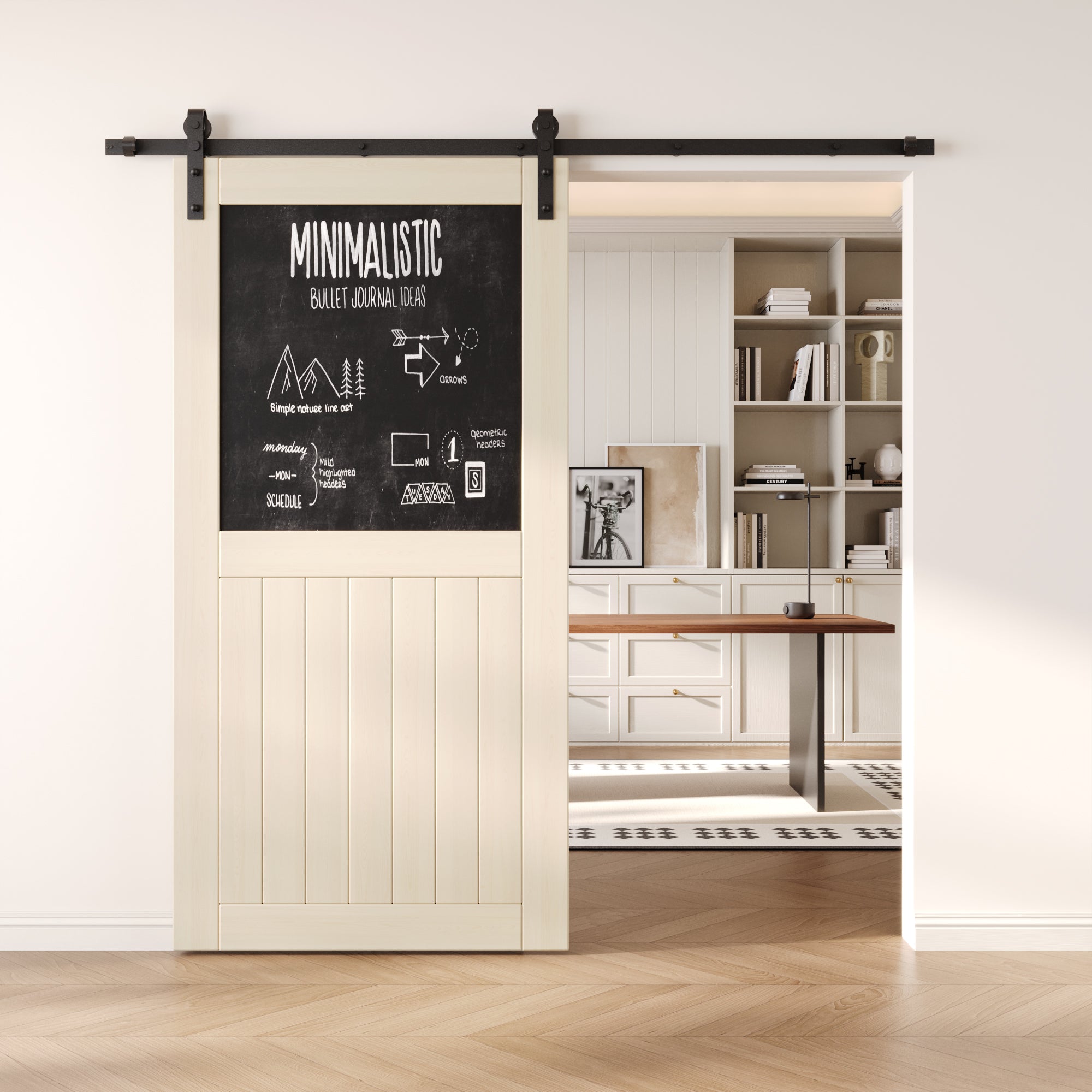80" Height Tinsmith Gray Top Chalkboard Panel Unassembled & Finished Pine Wood Barn Door (Interior Use Only)