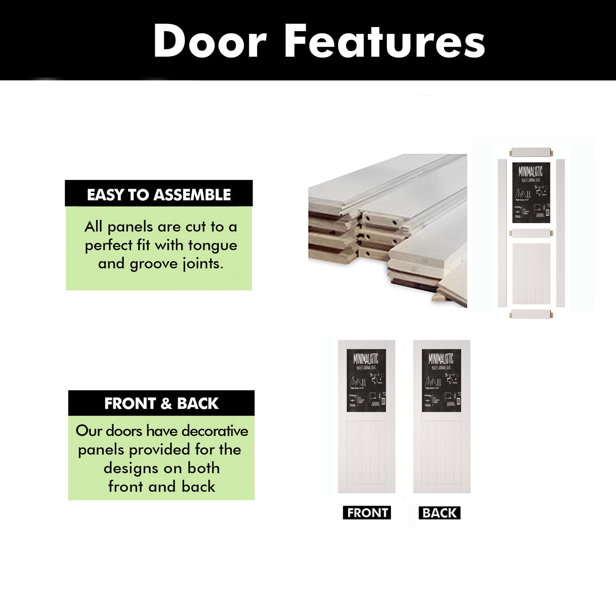 80" Height White Top Chalkboard Panel Unassembled & Finished Pine Wood Barn Door (Interior Use Only)