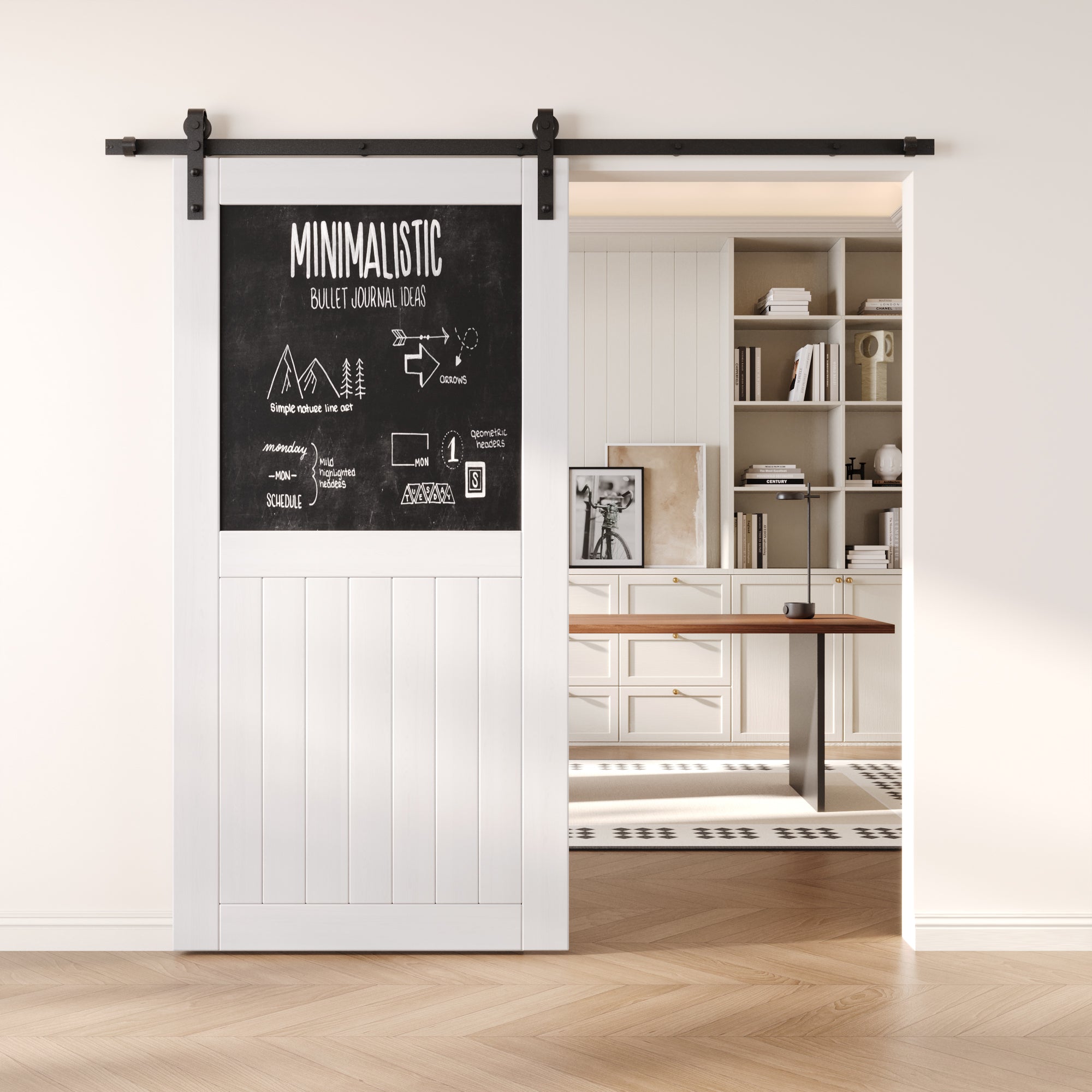 80" Height White Top Chalkboard Panel Unassembled & Finished Pine Wood Barn Door (Interior Use Only)