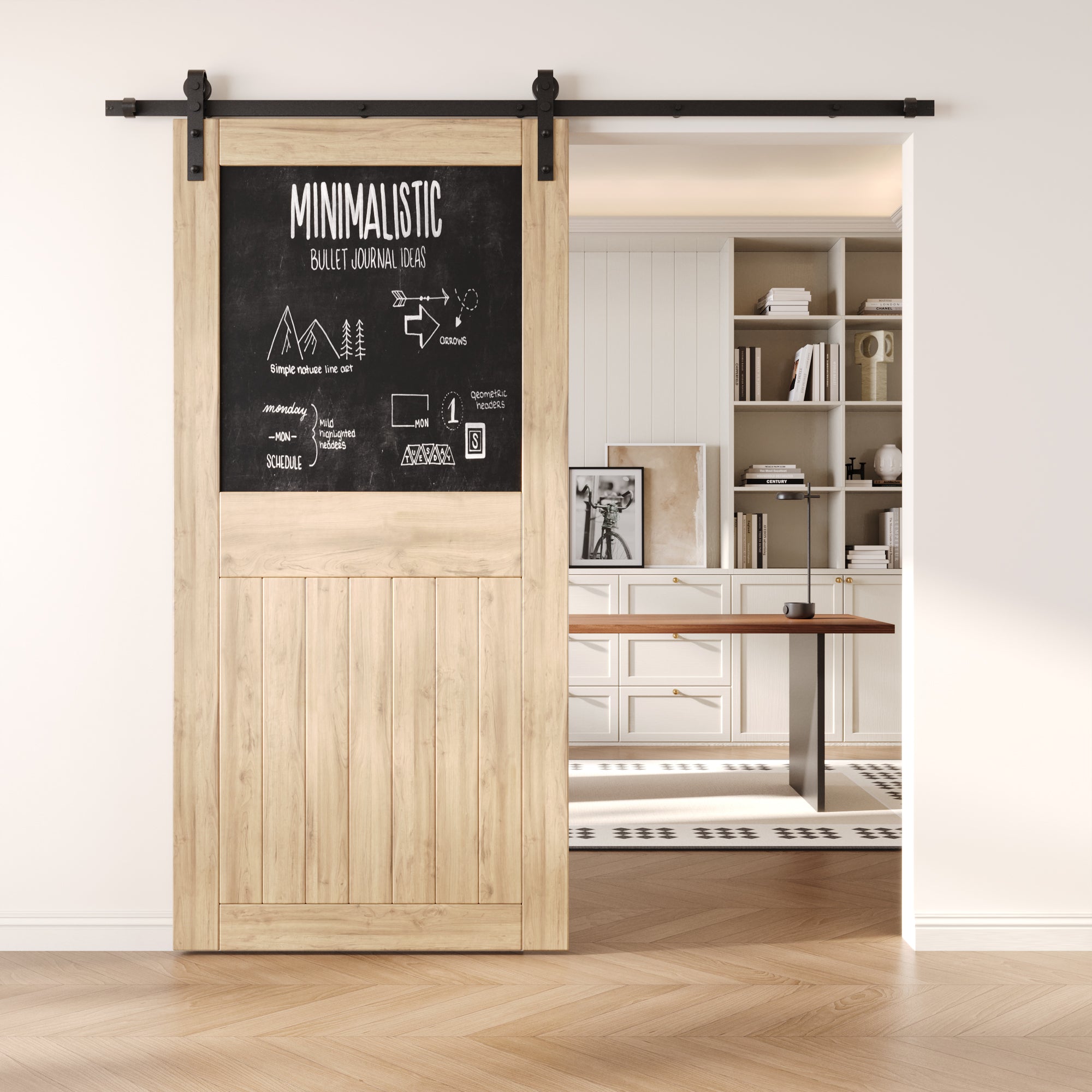 84" Height Top Chalkboard Panel Unassembled & Unfinished Pine Wood Barn Door (Interior Use Only)