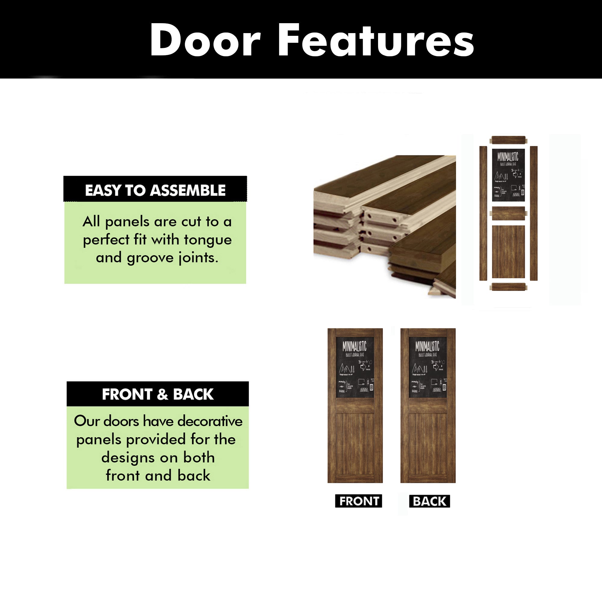 84" Height Dark Walnut Top Chalkboard Panel Unassembled & Finished Pine Wood Barn Door (Interior Use Only)
