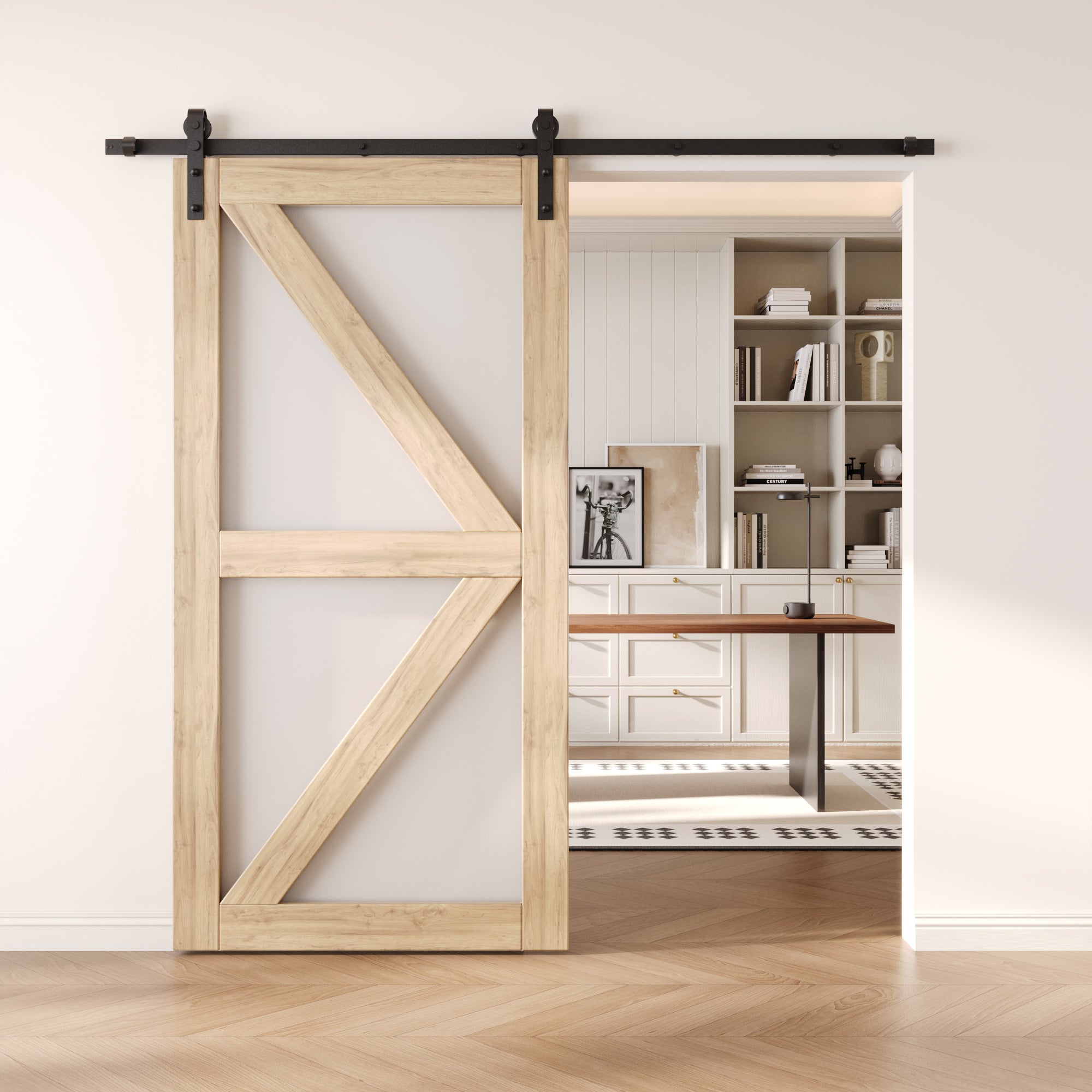 80" Height Frosted Glass Arrow Design Unassembled & Unfinished Pine Wood Barn Door (Interior Use Only)