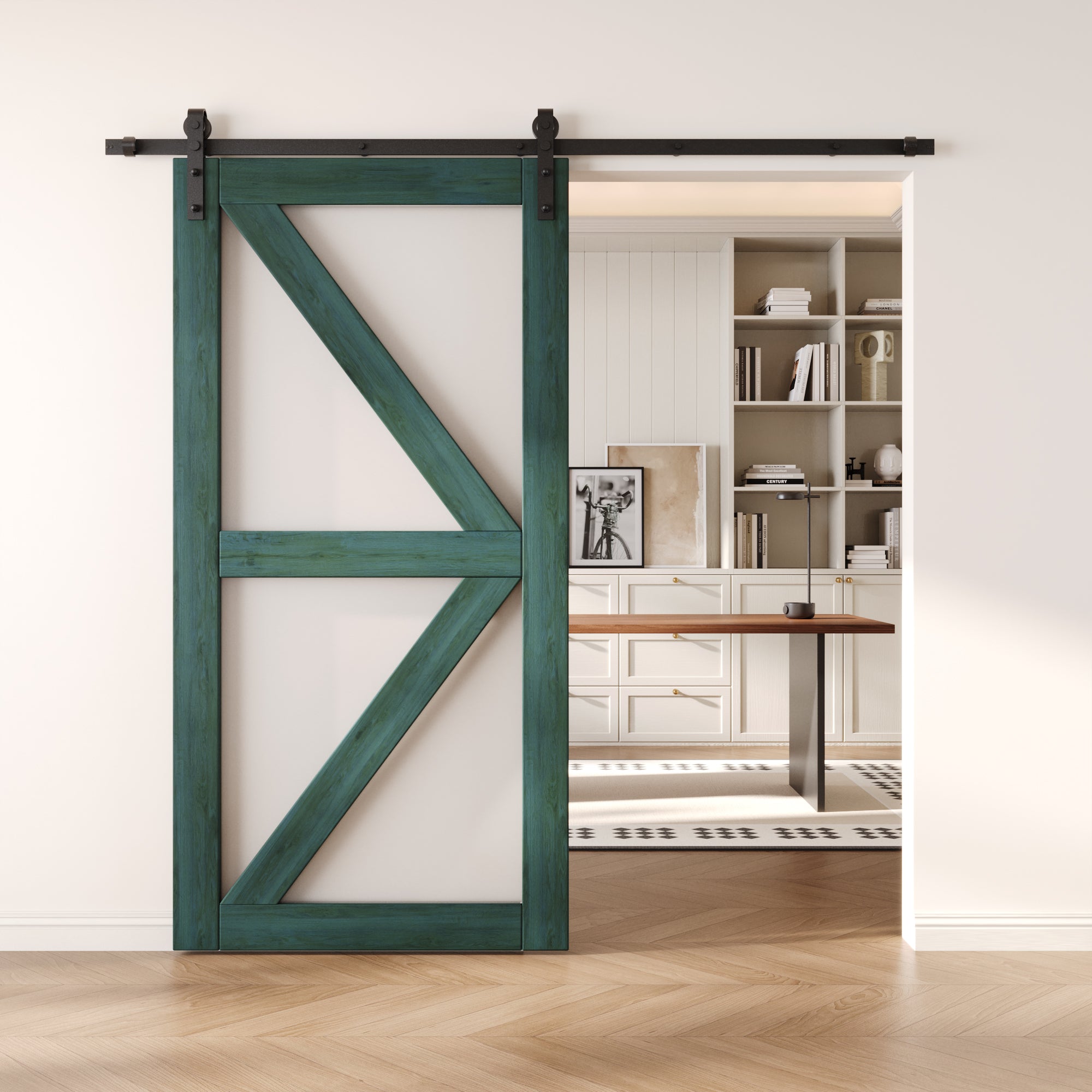 80" Height Royal Pine Frosted Glass Arrow Design Unassembled & Finished Pine Wood Barn Door (Interior Use Only)