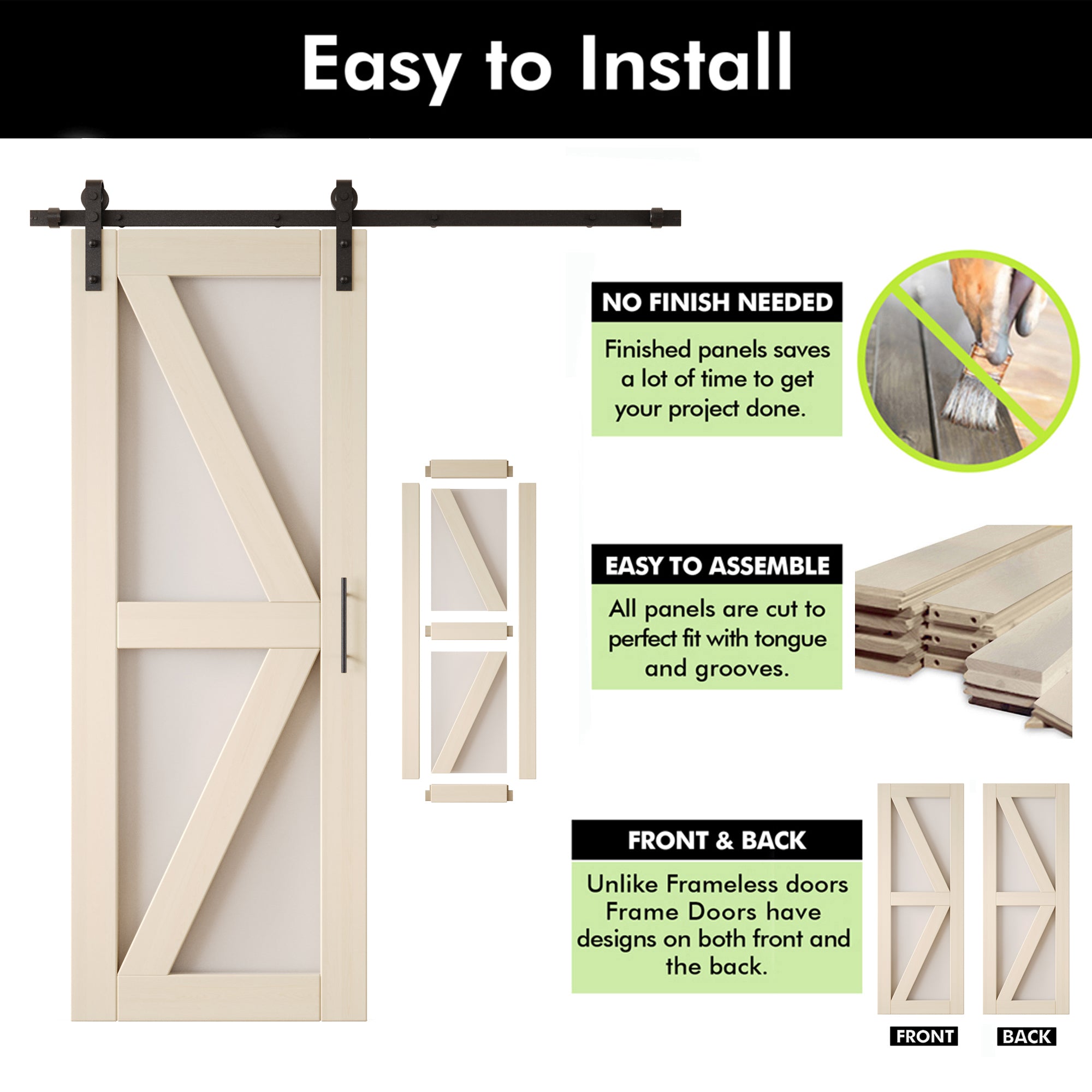84" Height Tinsmith Gray Frosted Glass Arrow Design Unassembled & Finished Pine Wood Barn Door (Interior Use Only)