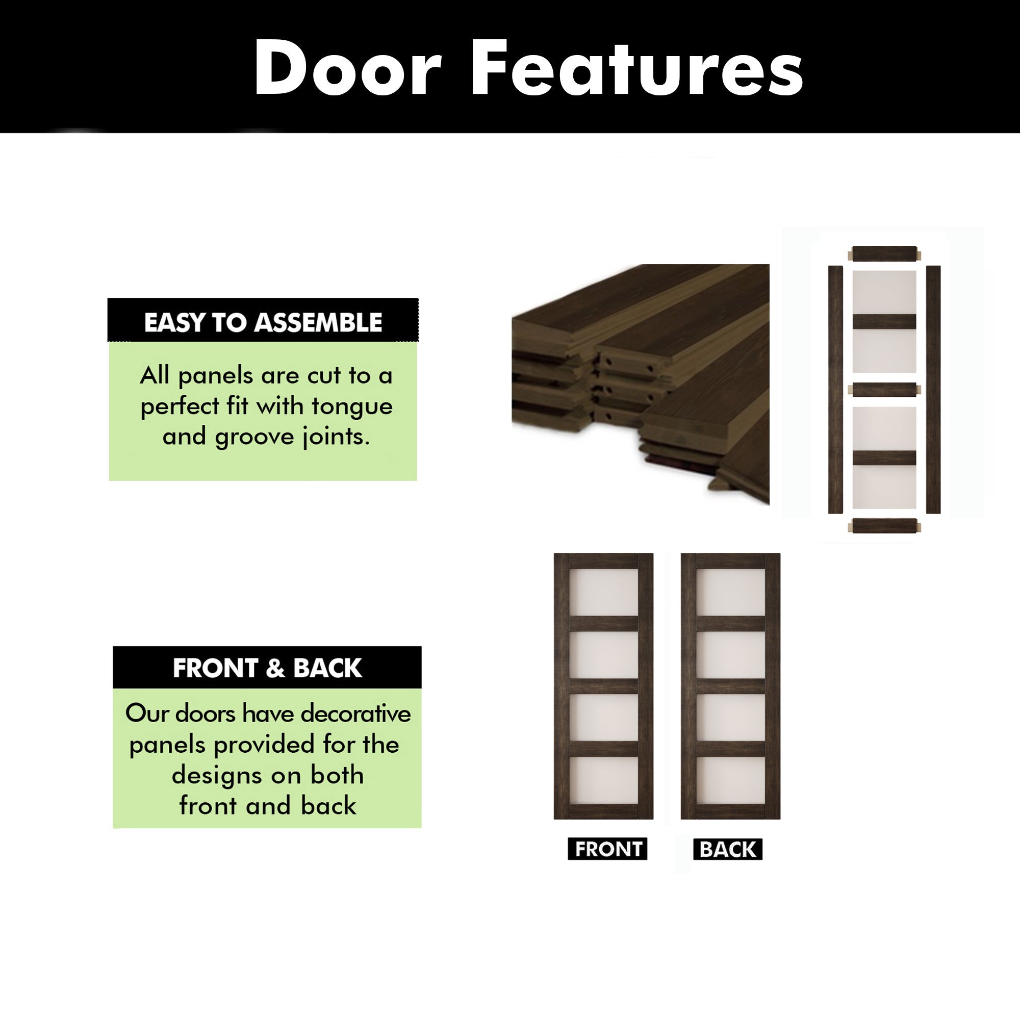 80" Height Ebony 4-Lite Frosted Glass Unassembled & Finished Pine Wood Barn Door (Interior Use Only)