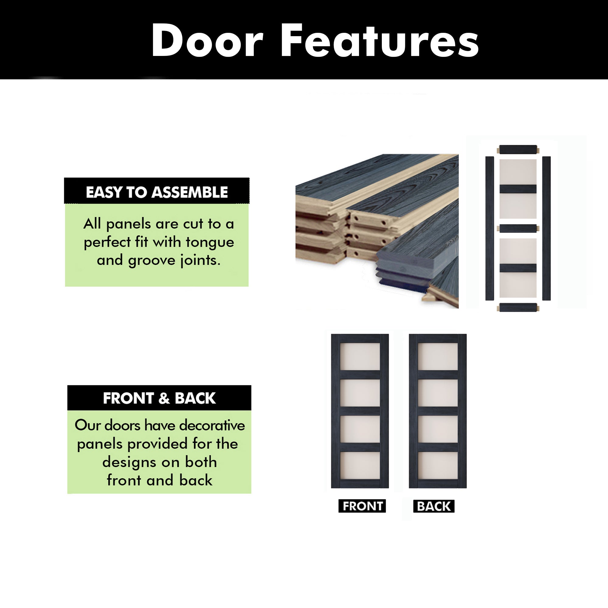 80" Height Navy 4-Lite Frosted Glass Unassembled & Finished Pine Wood Barn Door (Interior Use Only)