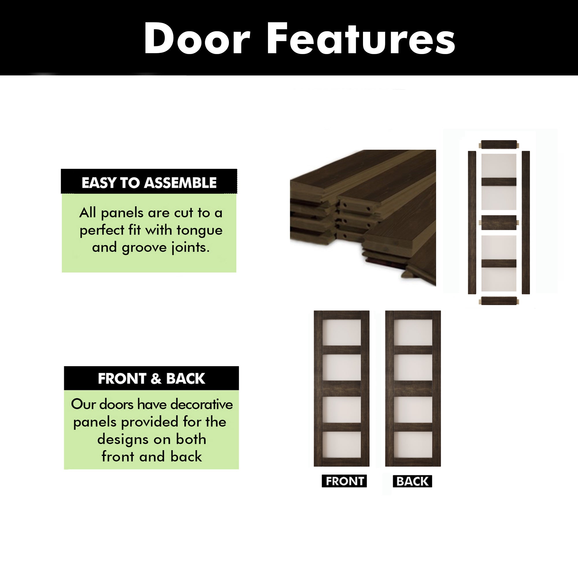 84" Height Ebony 4-Lite Frosted Glass Unassembled & Finished Pine Wood Barn Door (Interior Use Only)