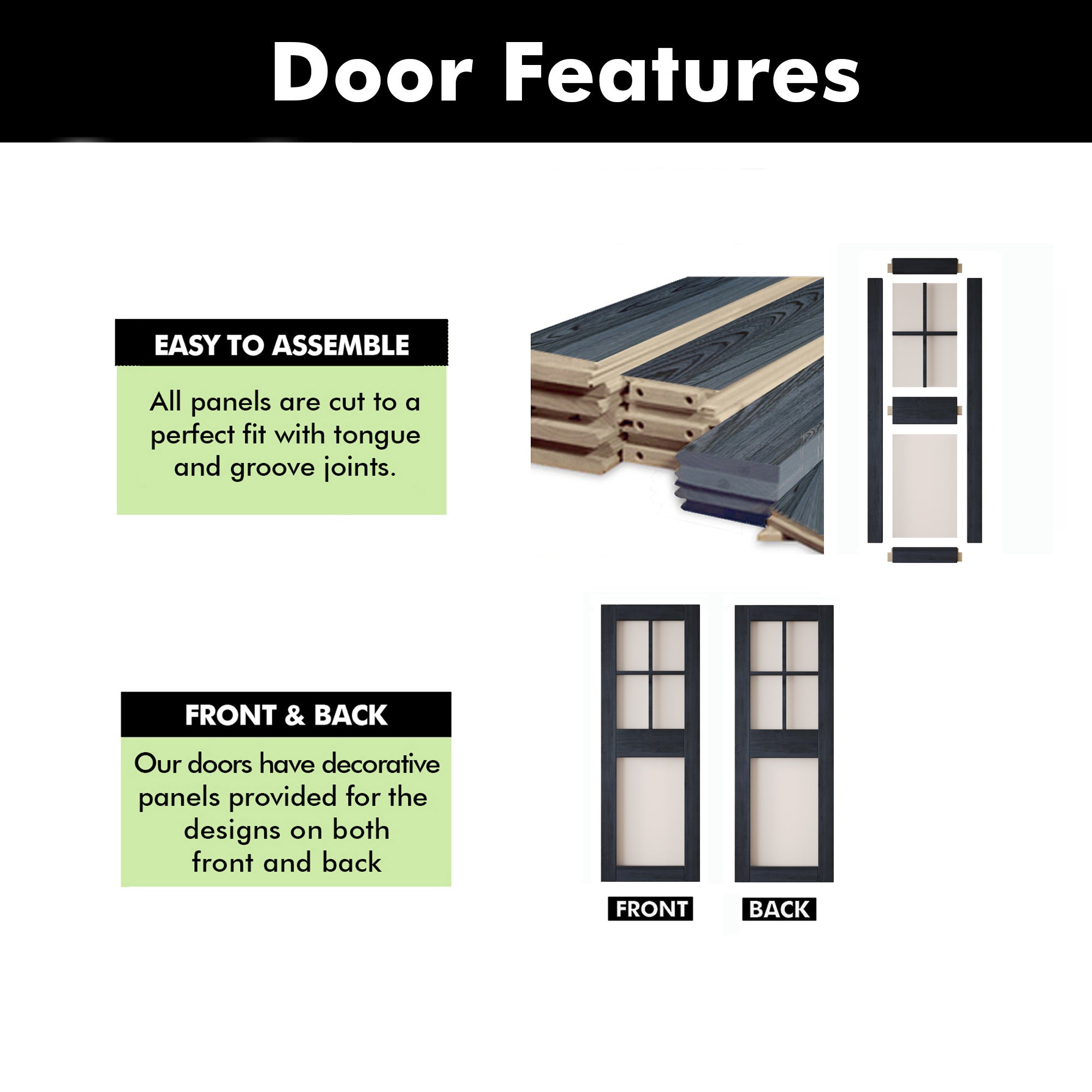 84" Height Navy 5-Lite Frosted Glass Unassembled & Finished Pine Wood Barn Door (Interior Use Only)