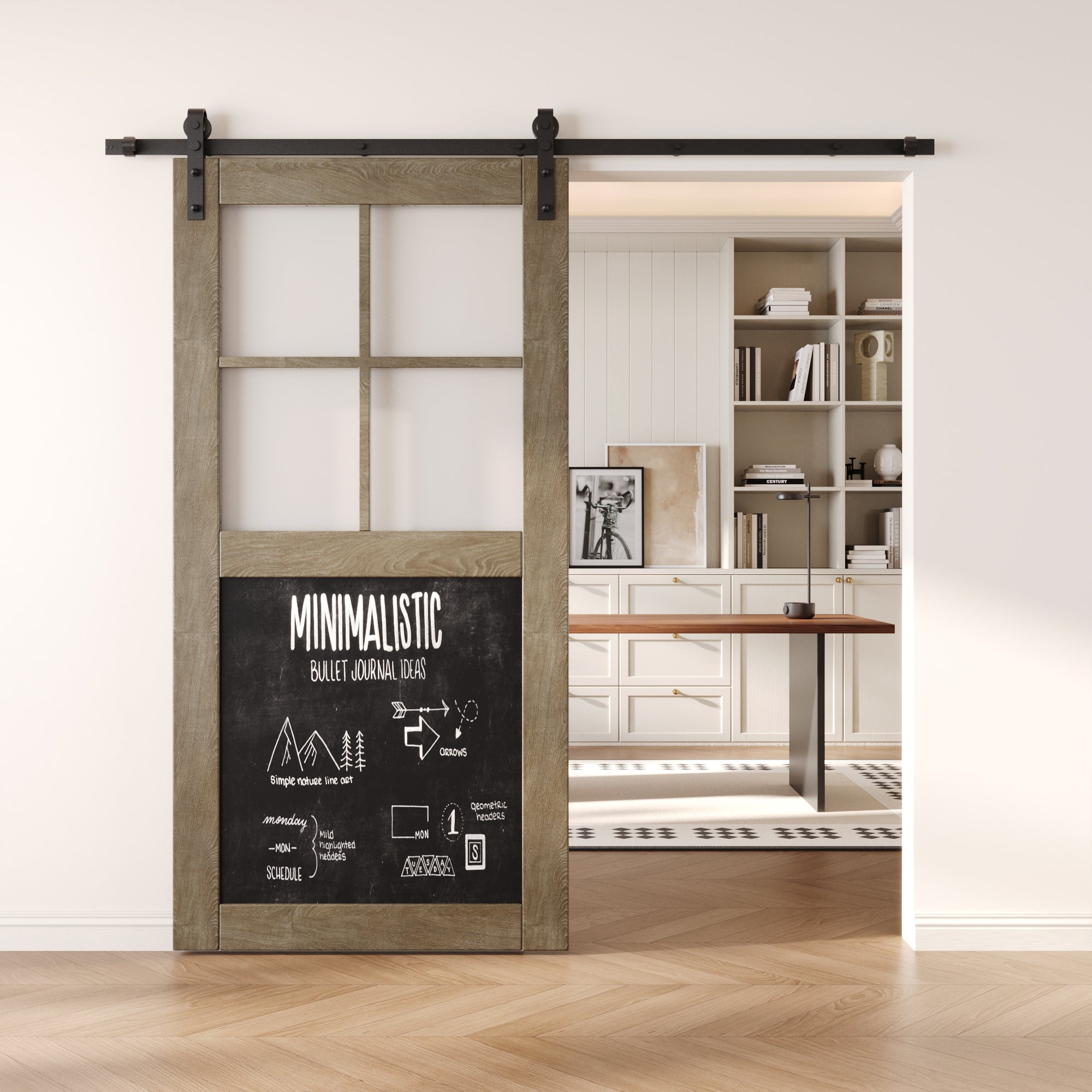 80" Height Classic Gray Half Lite Chalkboard Unassembled & Finished Pine Wood Barn Door (Interior Use Only)