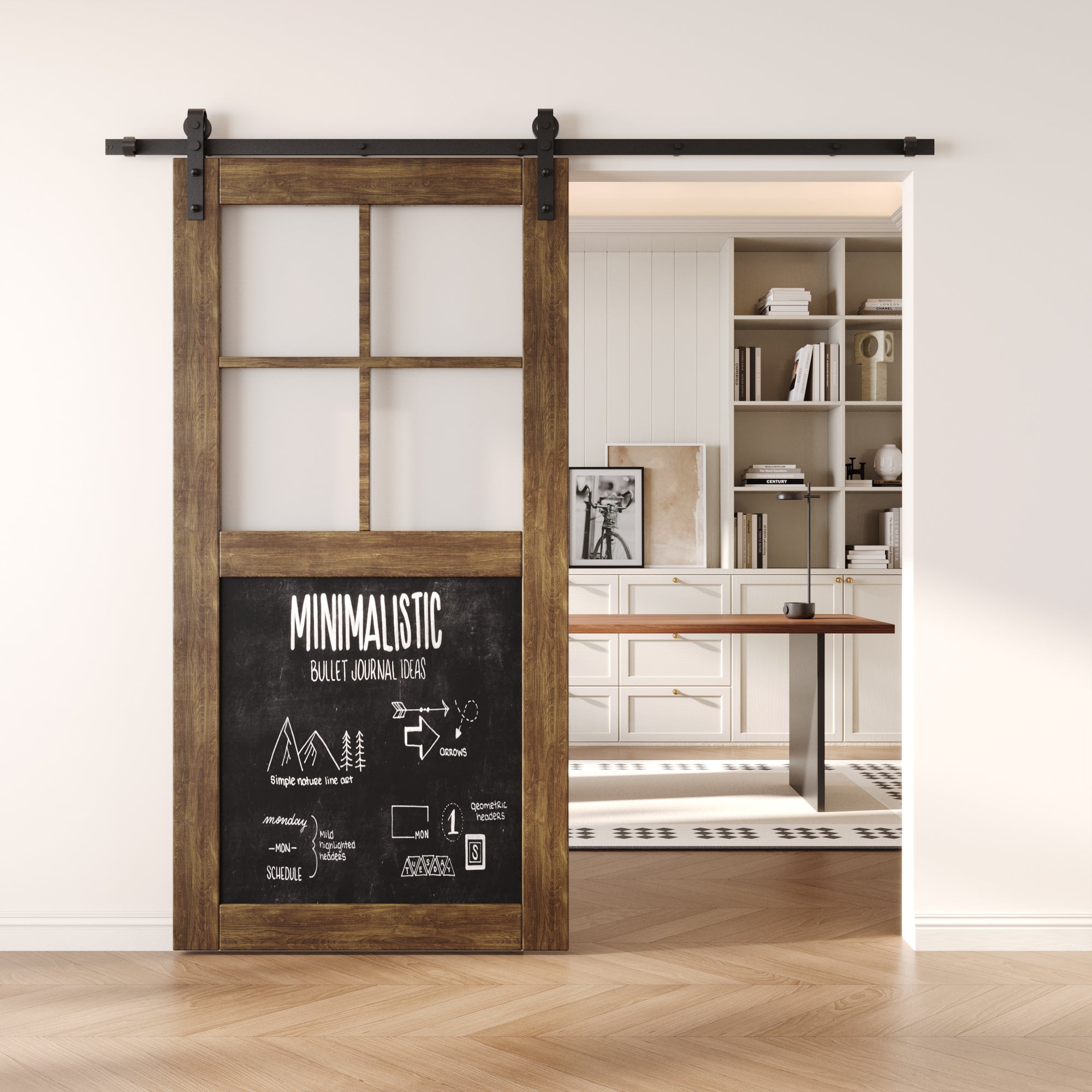 80" Height Dark Walnut Half Lite Chalkboard Unassembled & Finished Pine Wood Barn Door (Interior Use Only)
