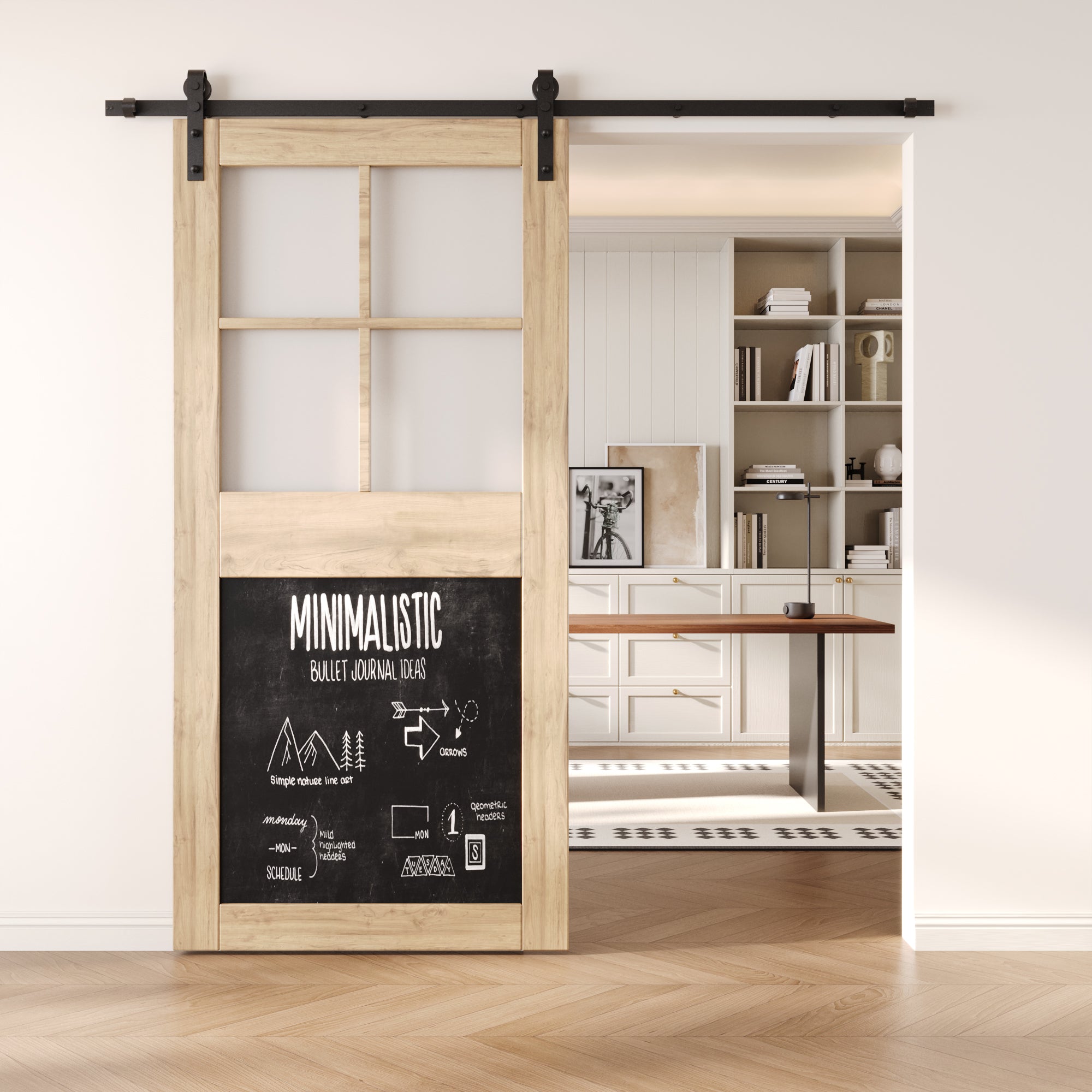 84" Height Half Lite Chalkboard Unassembled & Unfinished Pine Wood Barn Door (Interior Use Only)