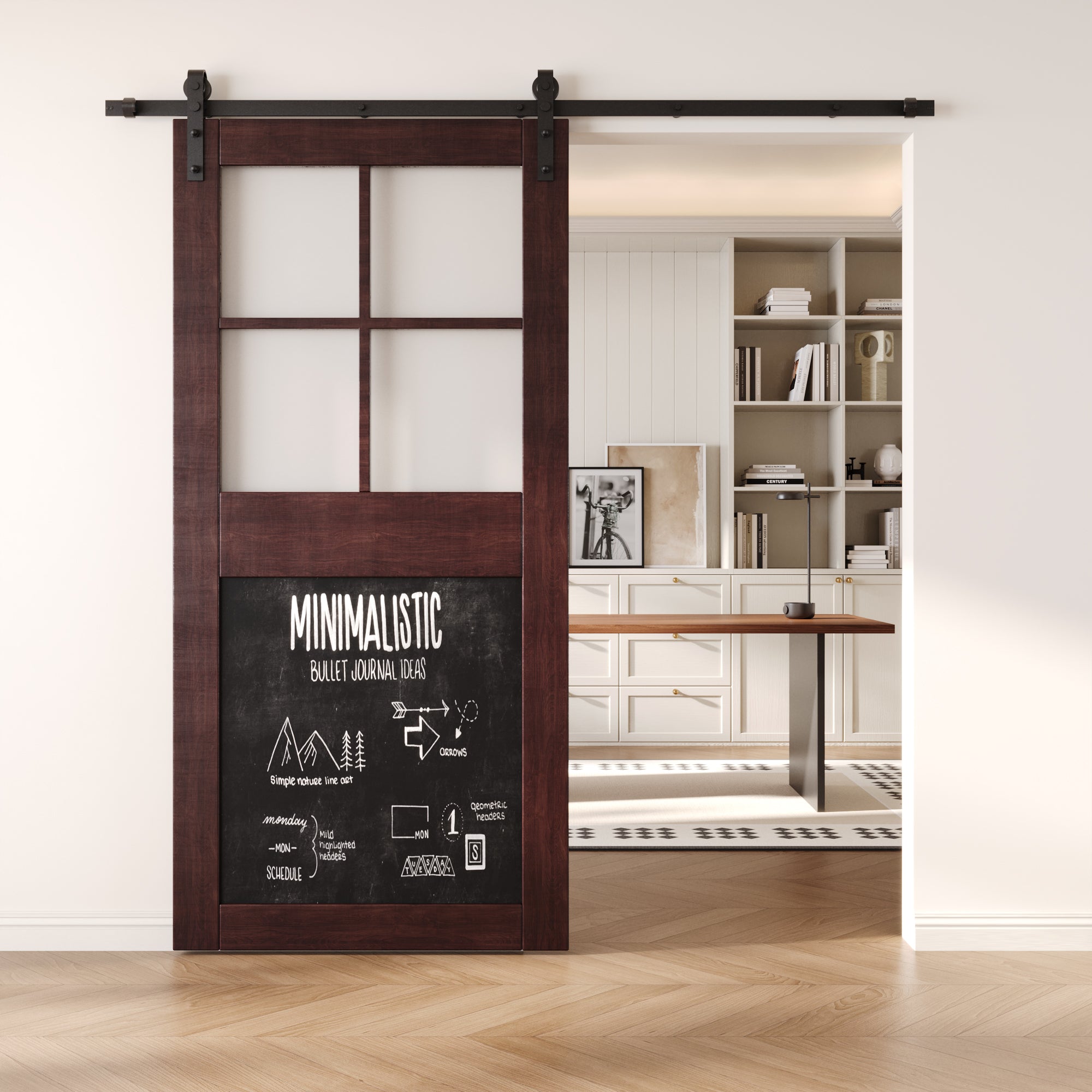 84" Height Red Mahogany Half Lite Chalkboard Unassembled & Finished Pine Wood Barn Door (Interior Use Only)