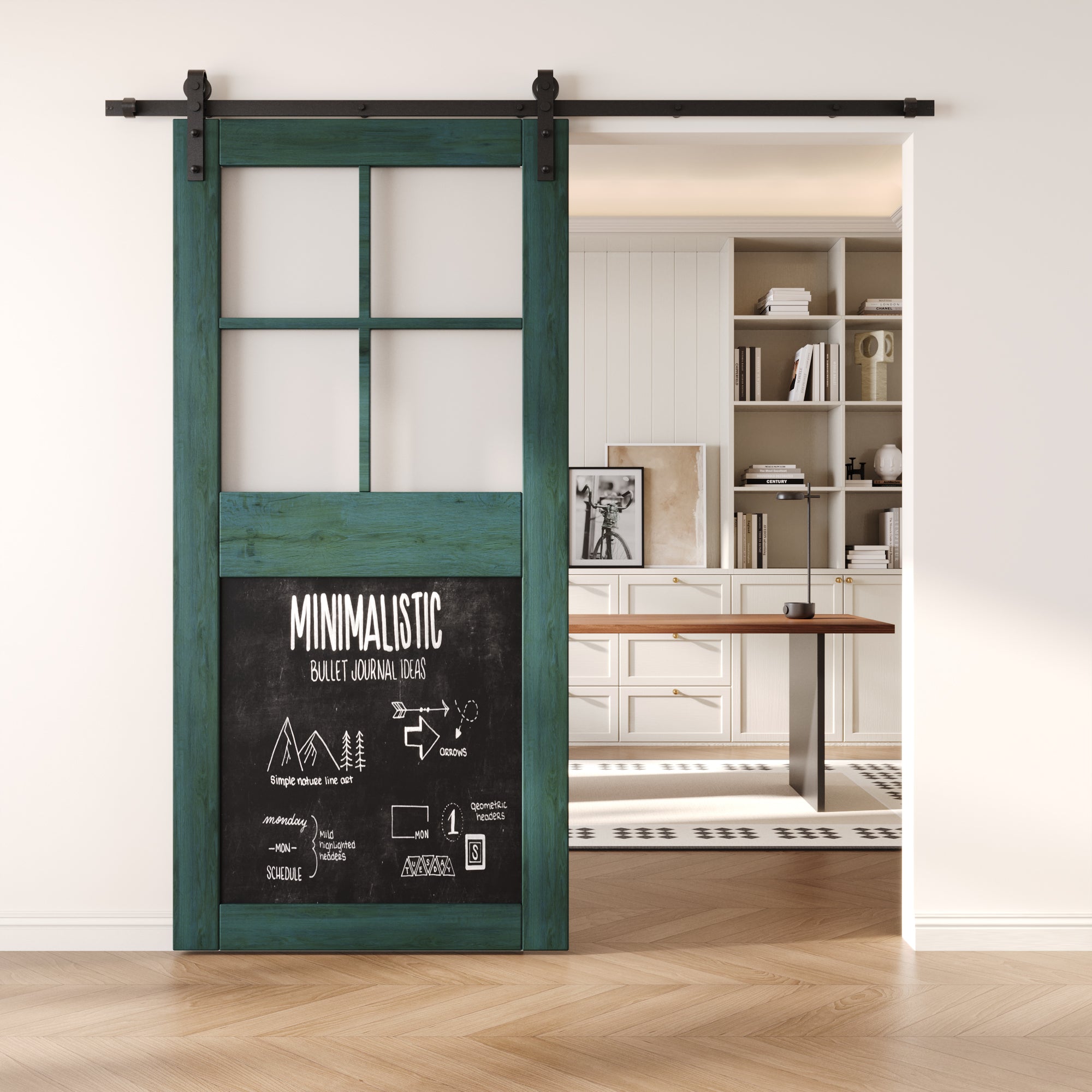 84" Height Royal Pine Half Lite Chalkboard Unassembled & Finished Pine Wood Barn Door (Interior Use Only)