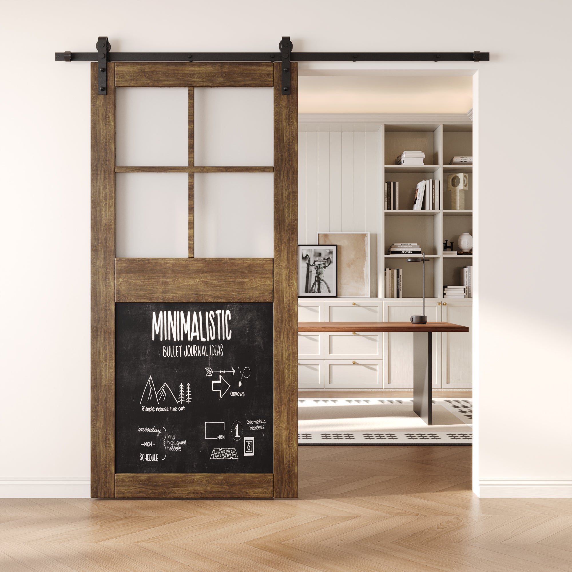 84" Height Dark Walnut Half Lite Chalkboard Unassembled & Finished Pine Wood Barn Door (Interior Use Only)