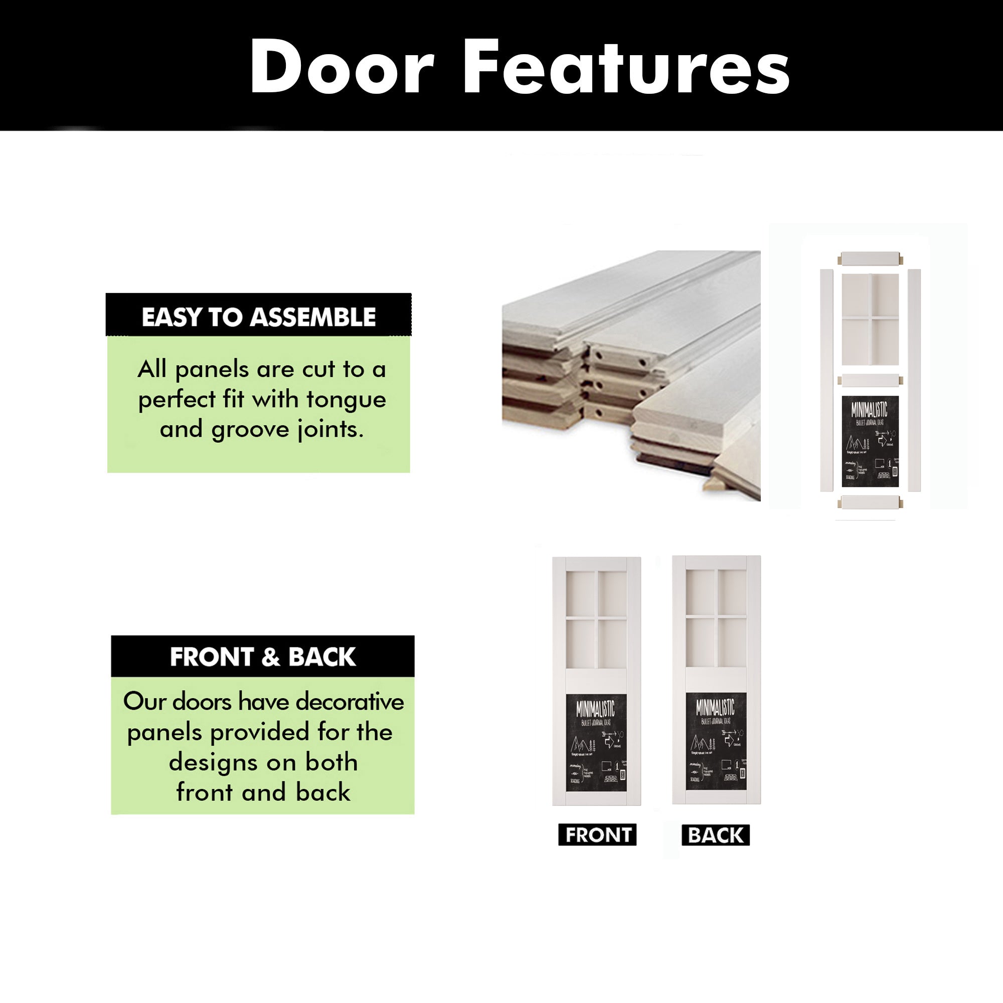 84" Height White Half Lite Chalkboard Unassembled & Finished Pine Wood Barn Door (Interior Use Only)