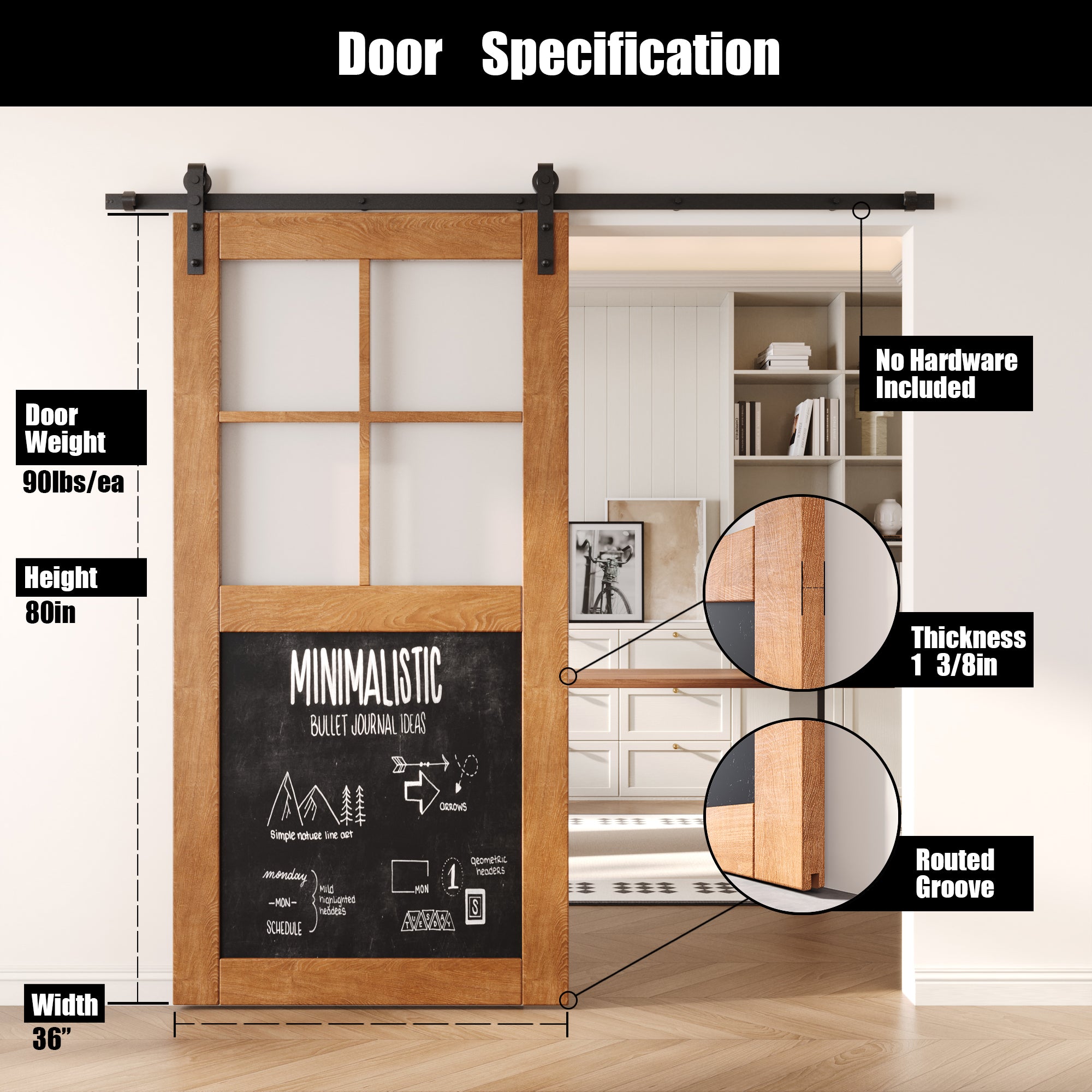 80" Height Early American Half Lite Chalkboard Unassembled & Finished Pine Wood Barn Door (Interior Use Only)