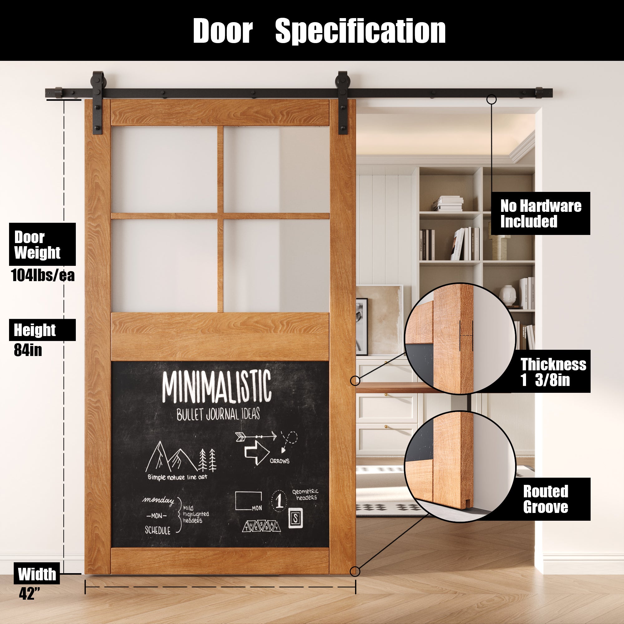 84" Height Early American Half Lite Chalkboard Unassembled & Finished Pine Wood Barn Door (Interior Use Only)