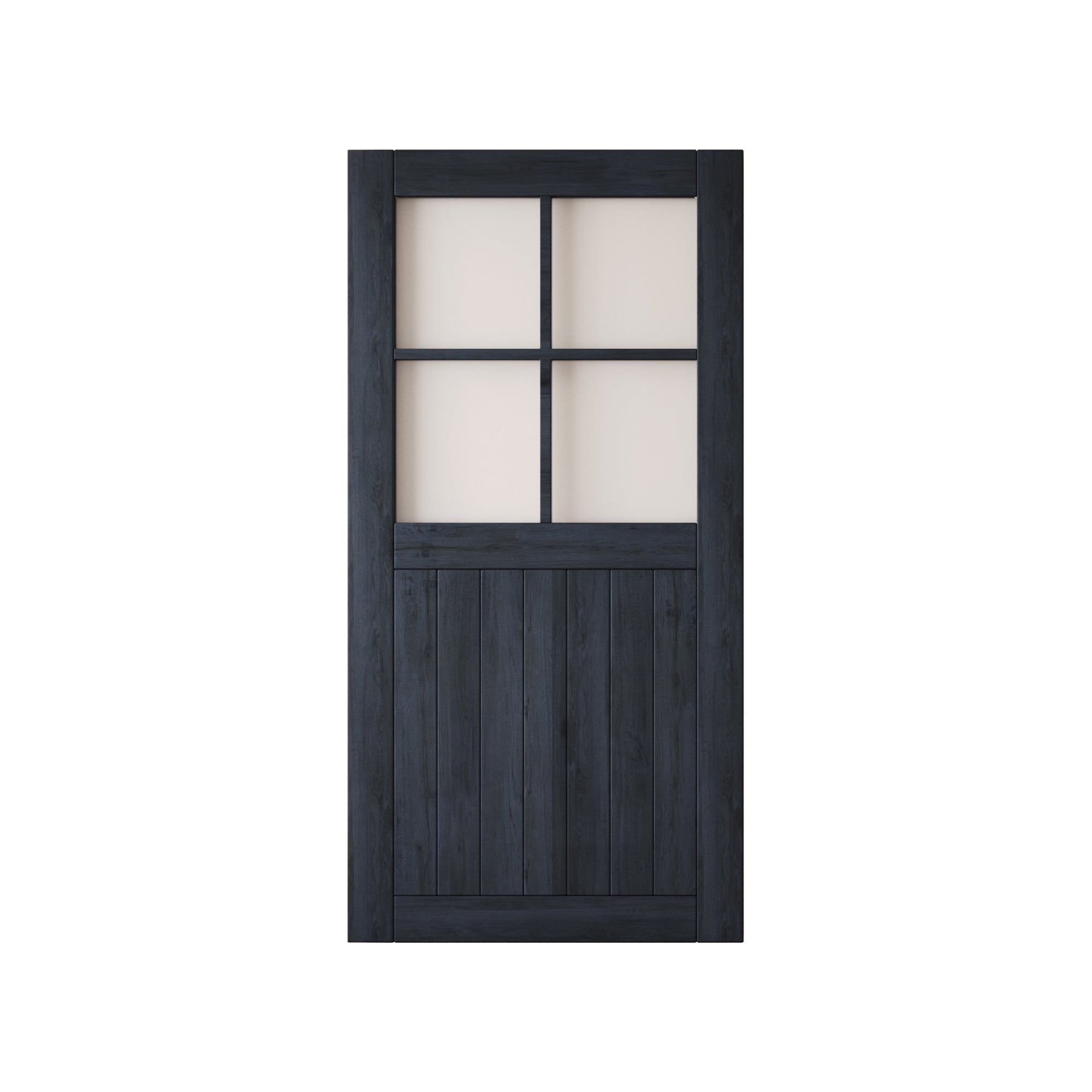 80" Height Navy Half Lite Frosted Glass Cross Design Unassembled & Finished Pine Wood Barn Door (Interior Use Only)